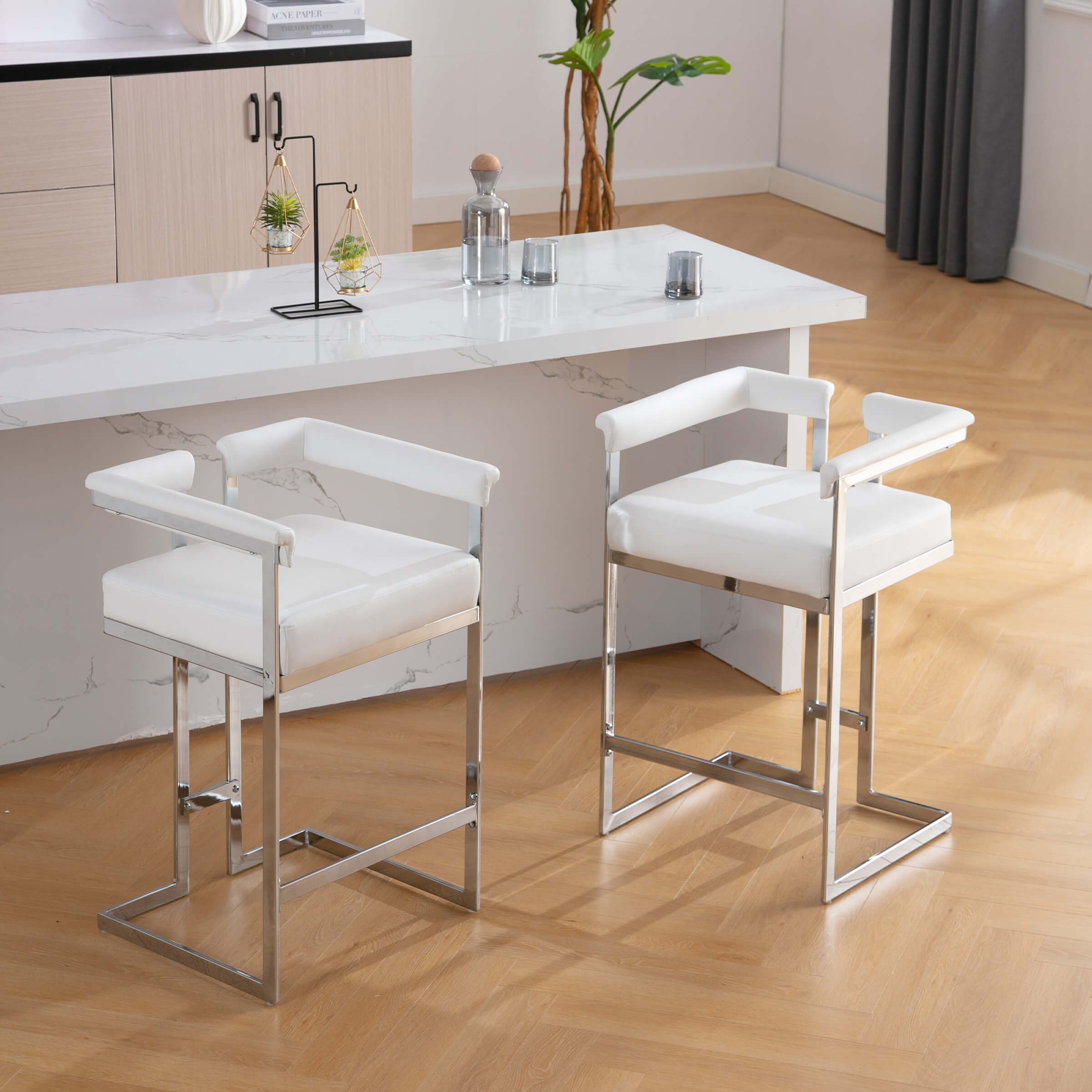 CHICAURA 26" Modern Metal Finish Bar Stools Set of 2 - 1010CS