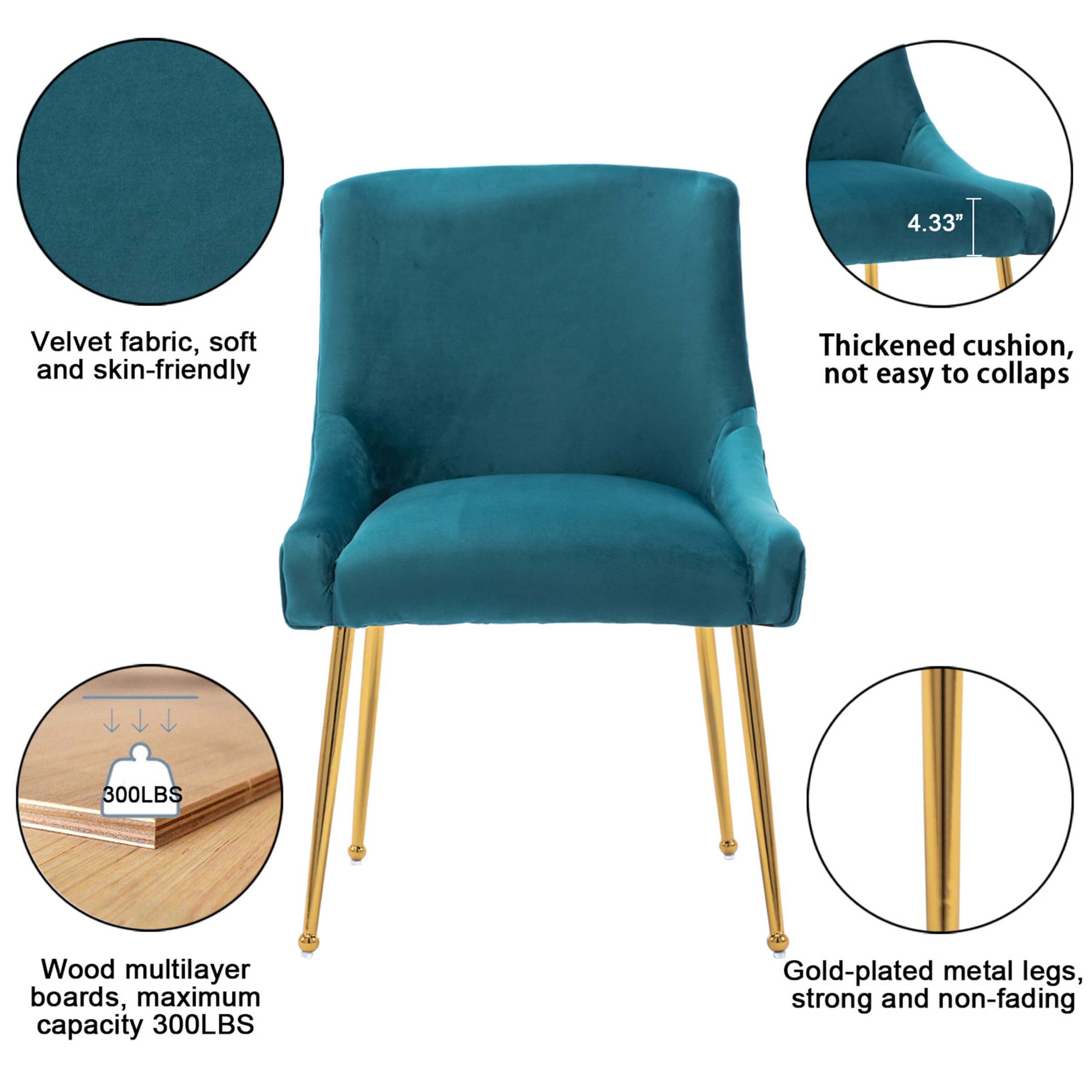 CHICAURA Modern Velvet Upholstered Accent Chairs Dining Room Chairs Set of 2 - 1469
