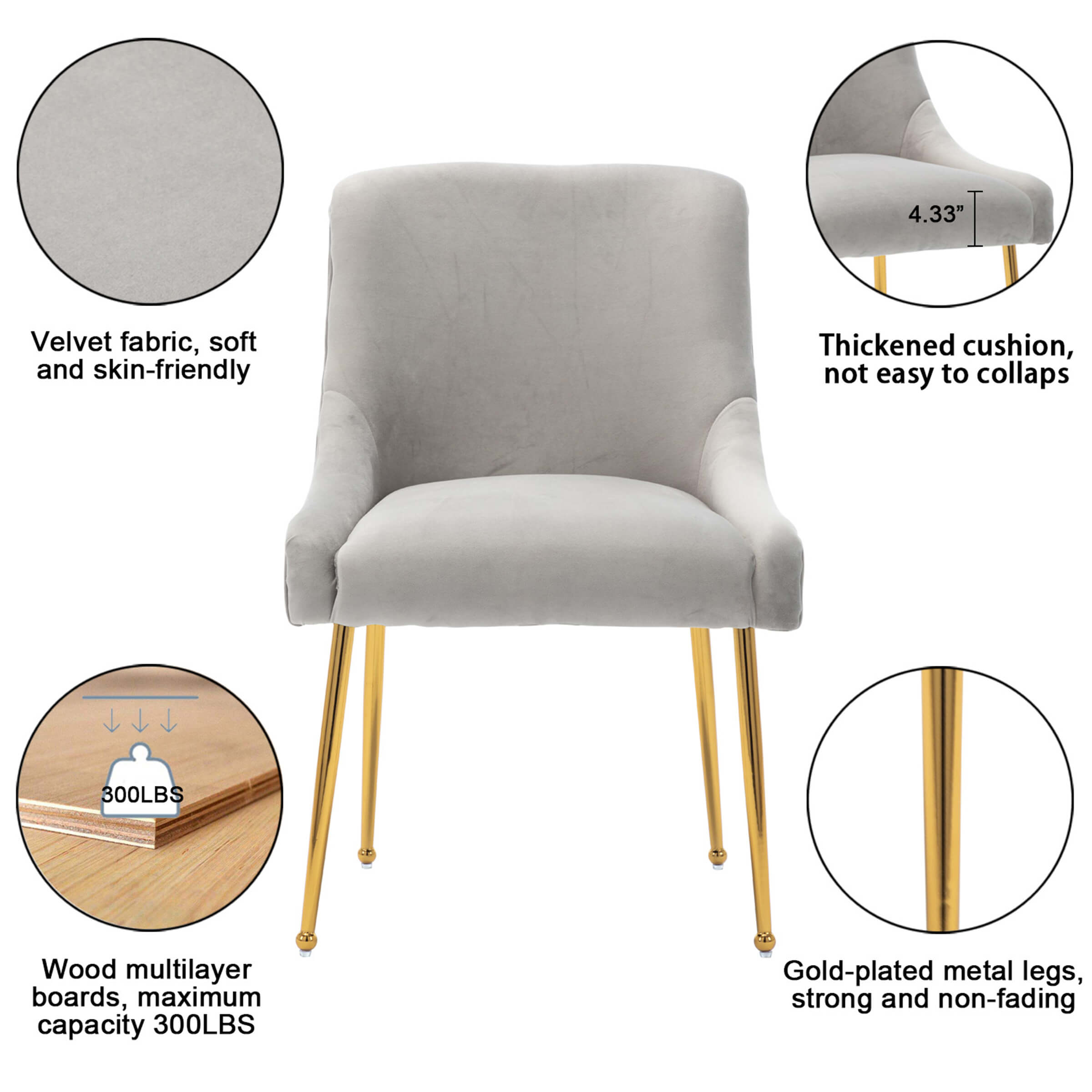 CHICAURA Modern Velvet Upholstered Accent Chairs Dining Room Chairs Set of 2 - 1469