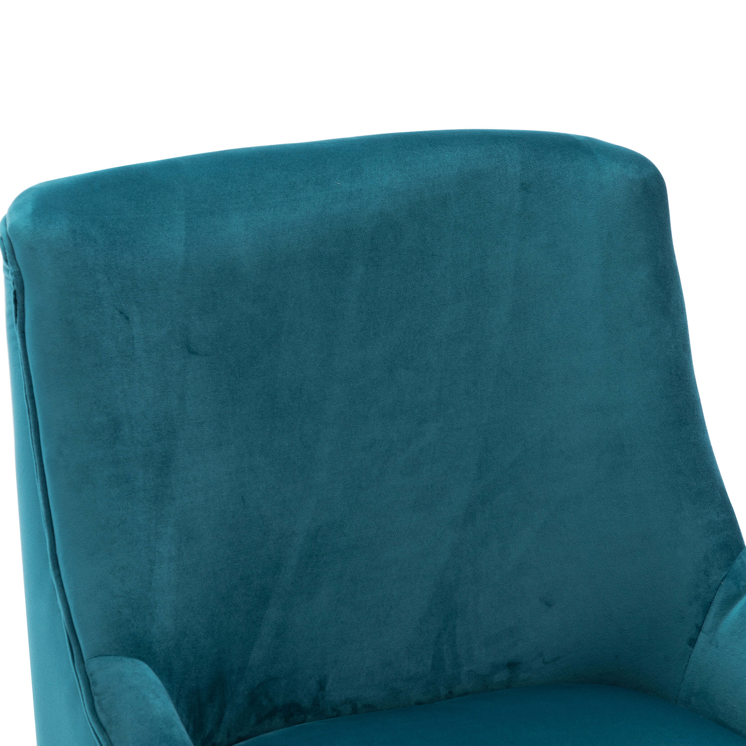 Close-up of teal velvet chair back