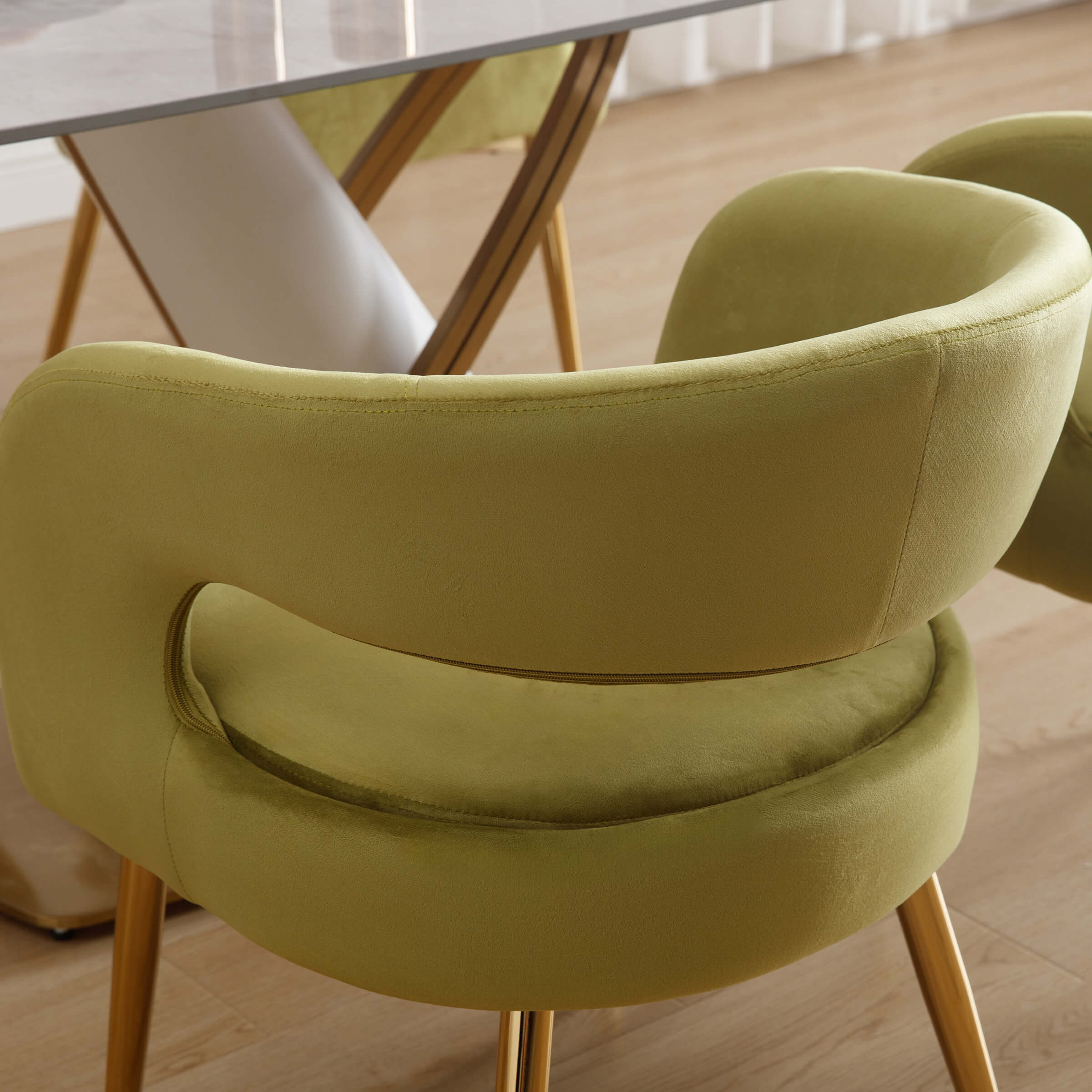 Close-up of chair base and legs