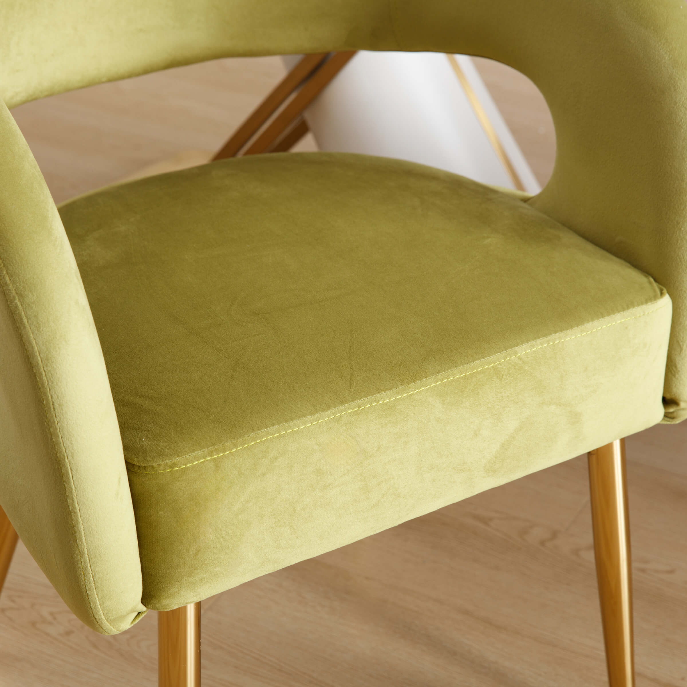 Close-up of green velvet upholstery