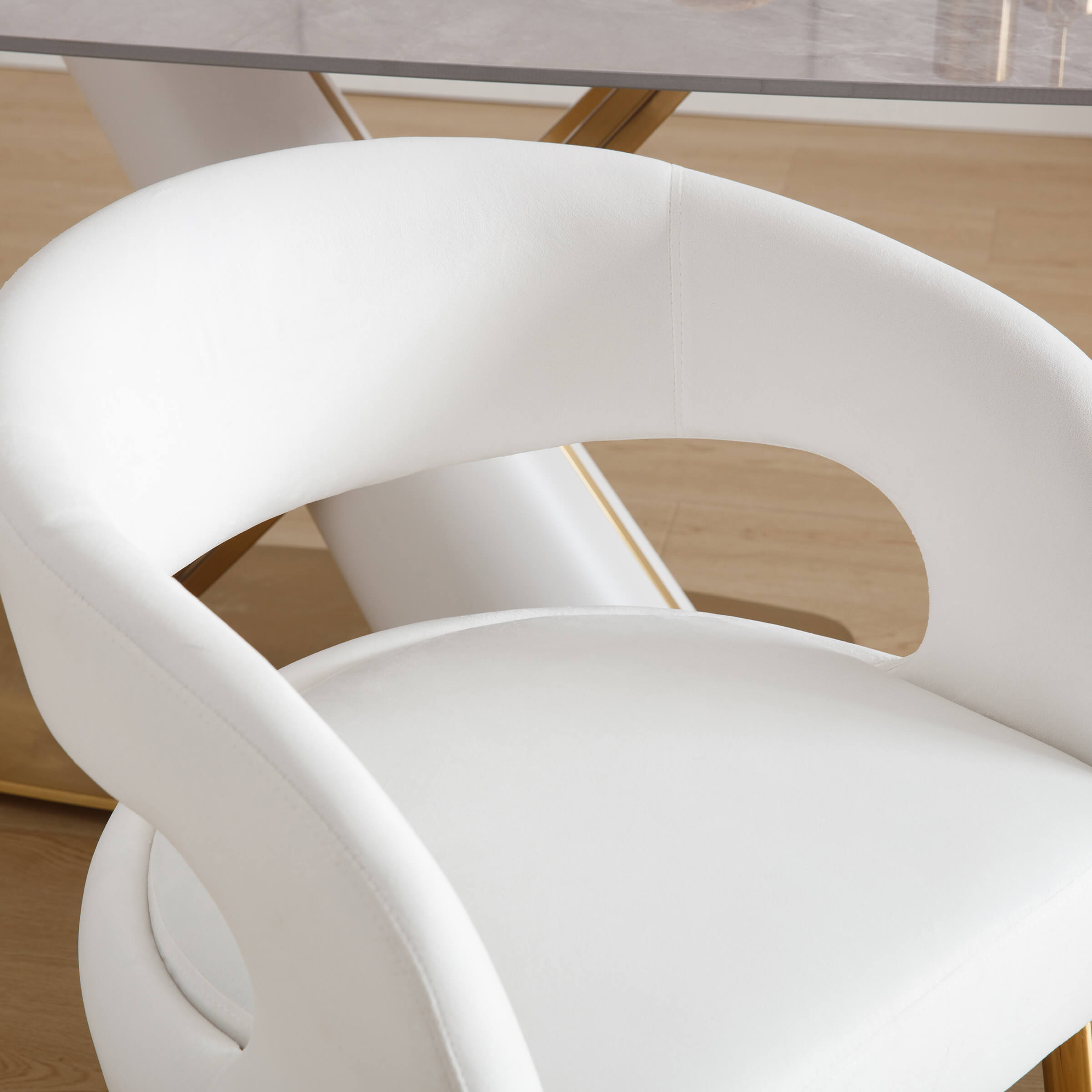 Close-up of chair back and upholstery seam