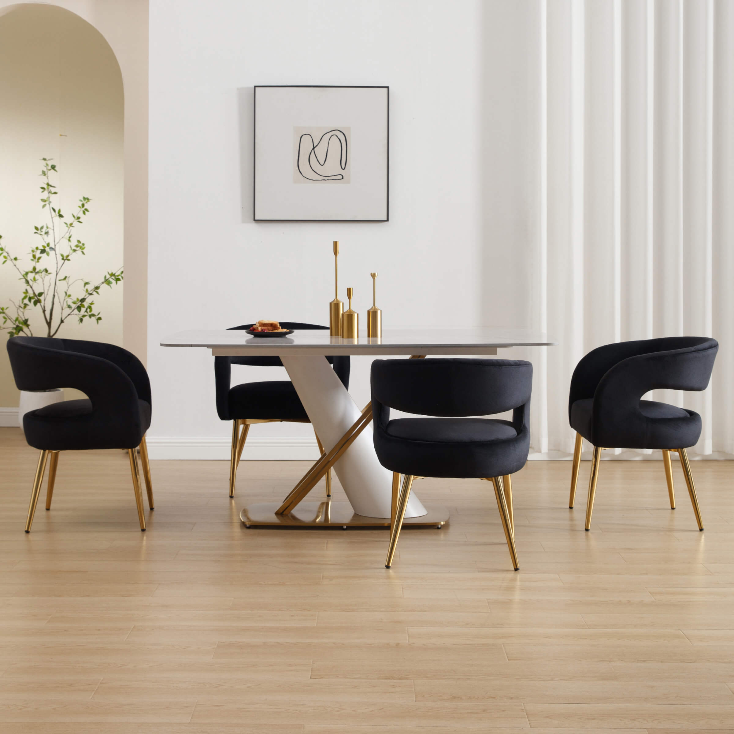 All chairs around a dining table in a room
