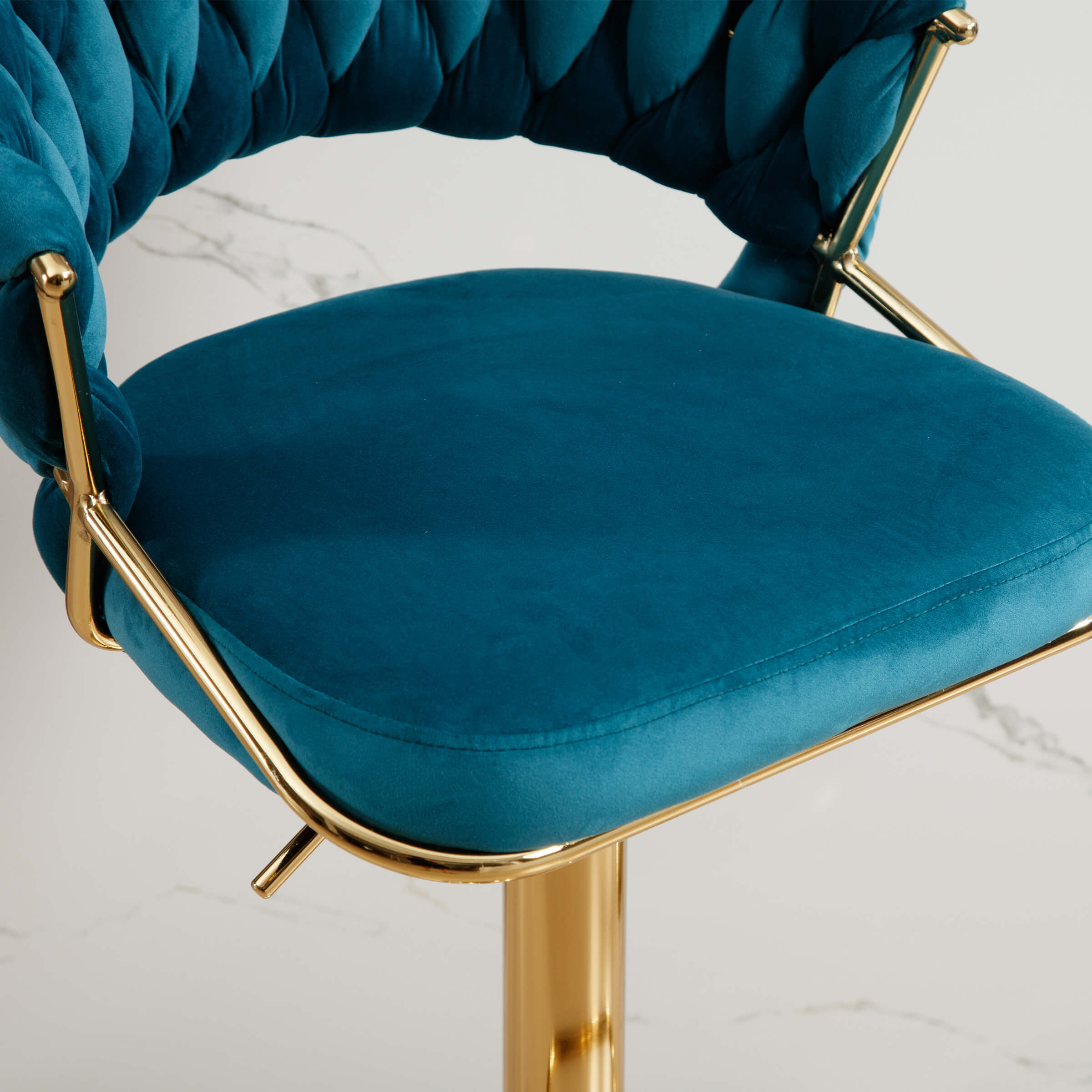 Close-up of teal seat cushion