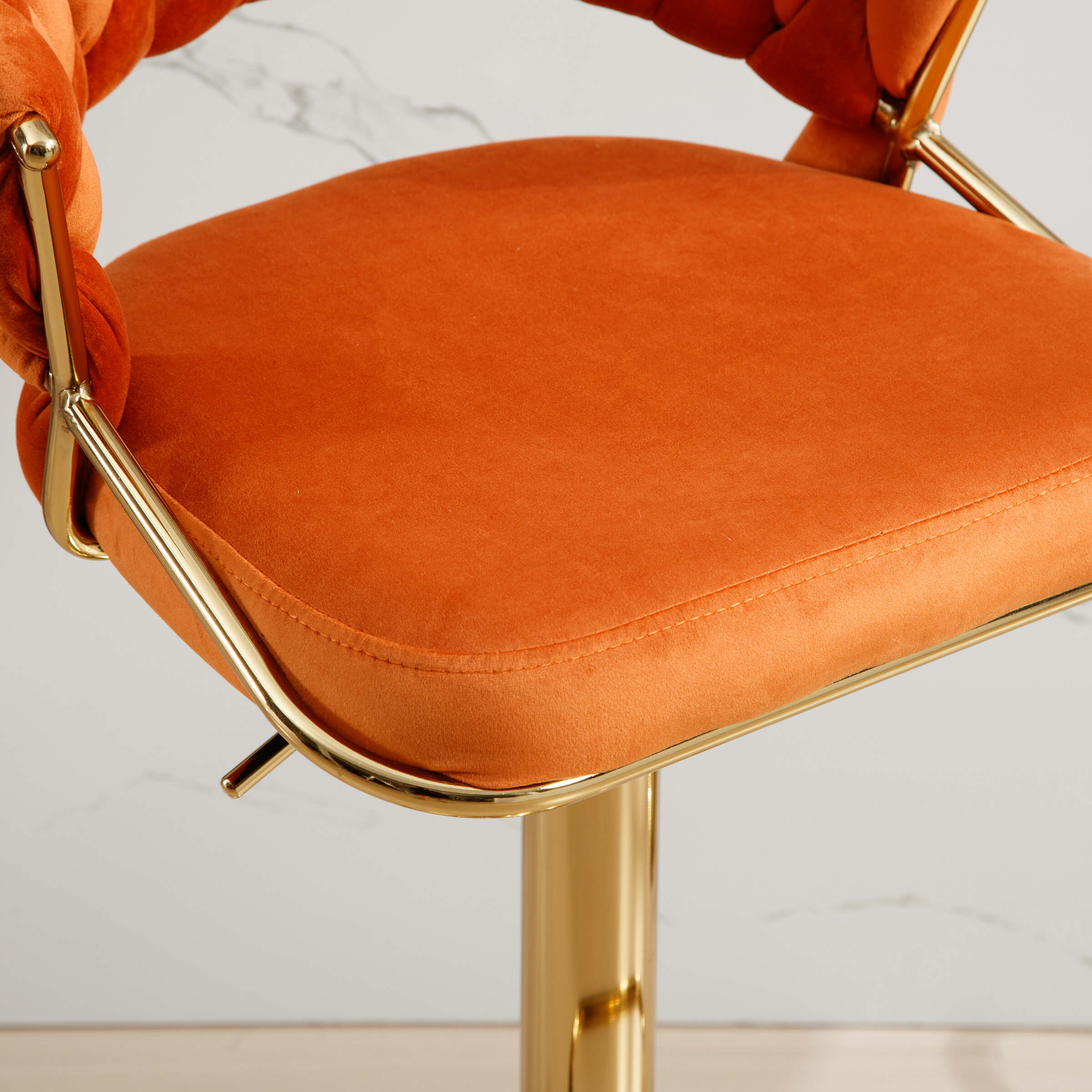 Close-up of orange seat fabric