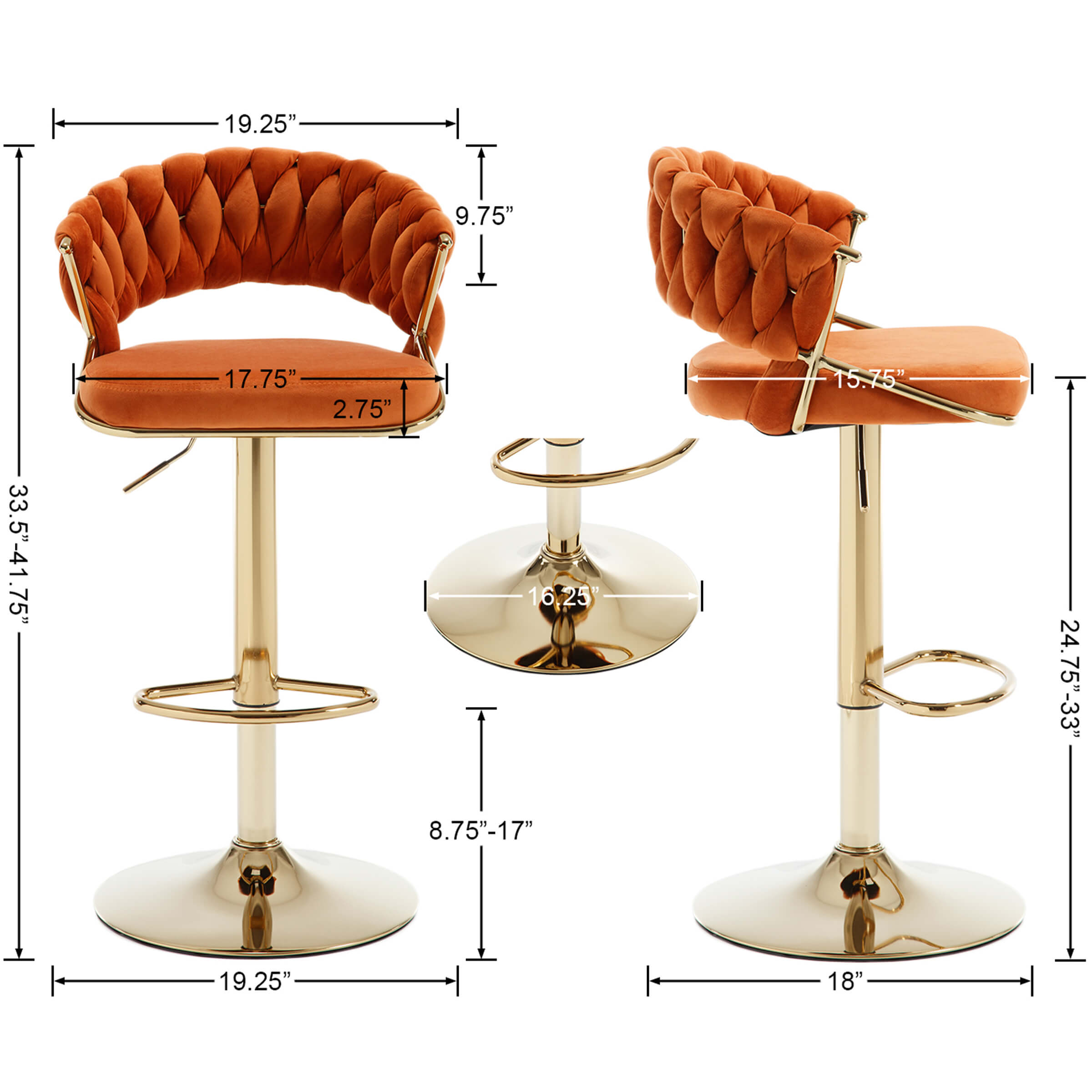 Dimensions diagram of stools and table