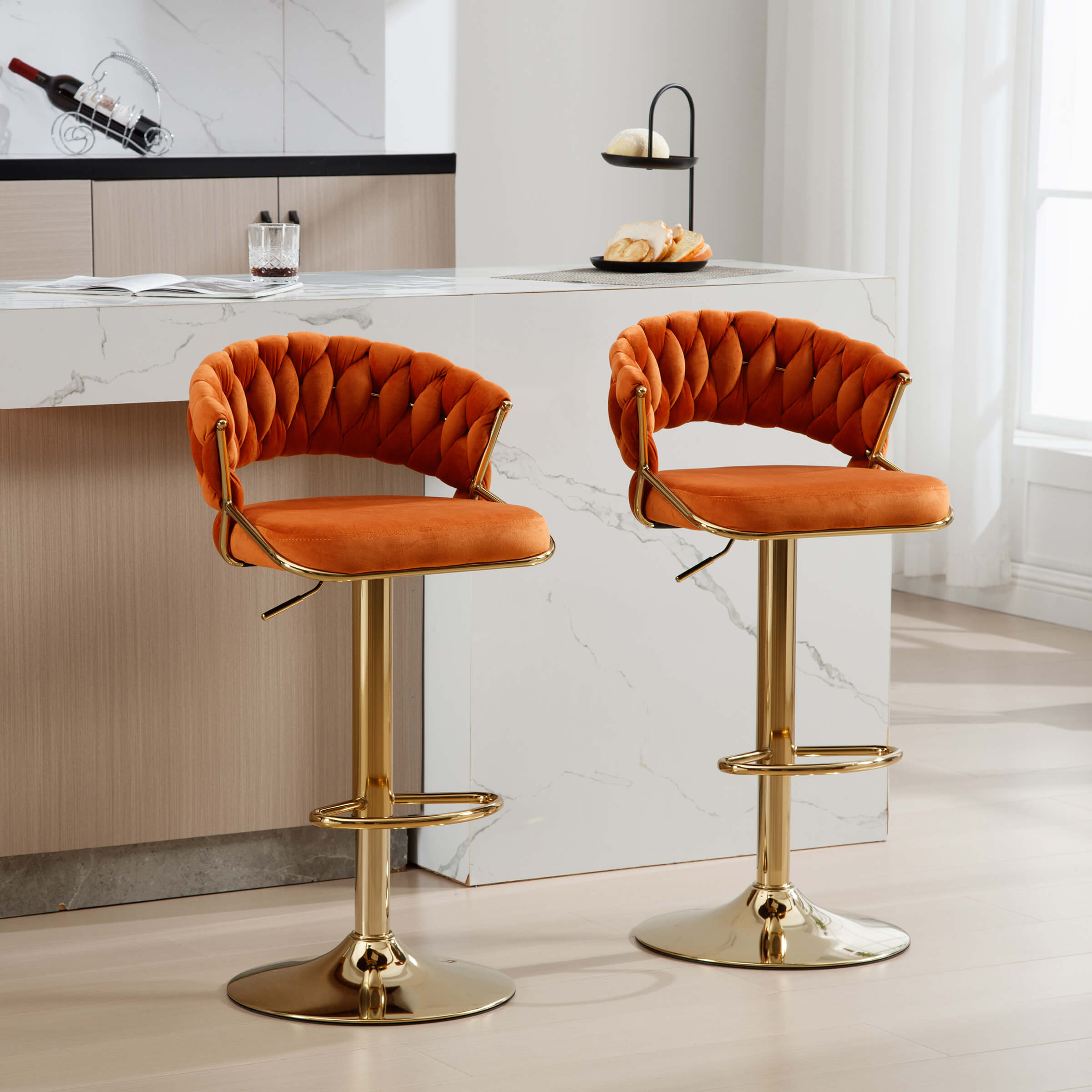 CHICAURA Woven Swivel Bar Stools Set of 2 - 1560AB