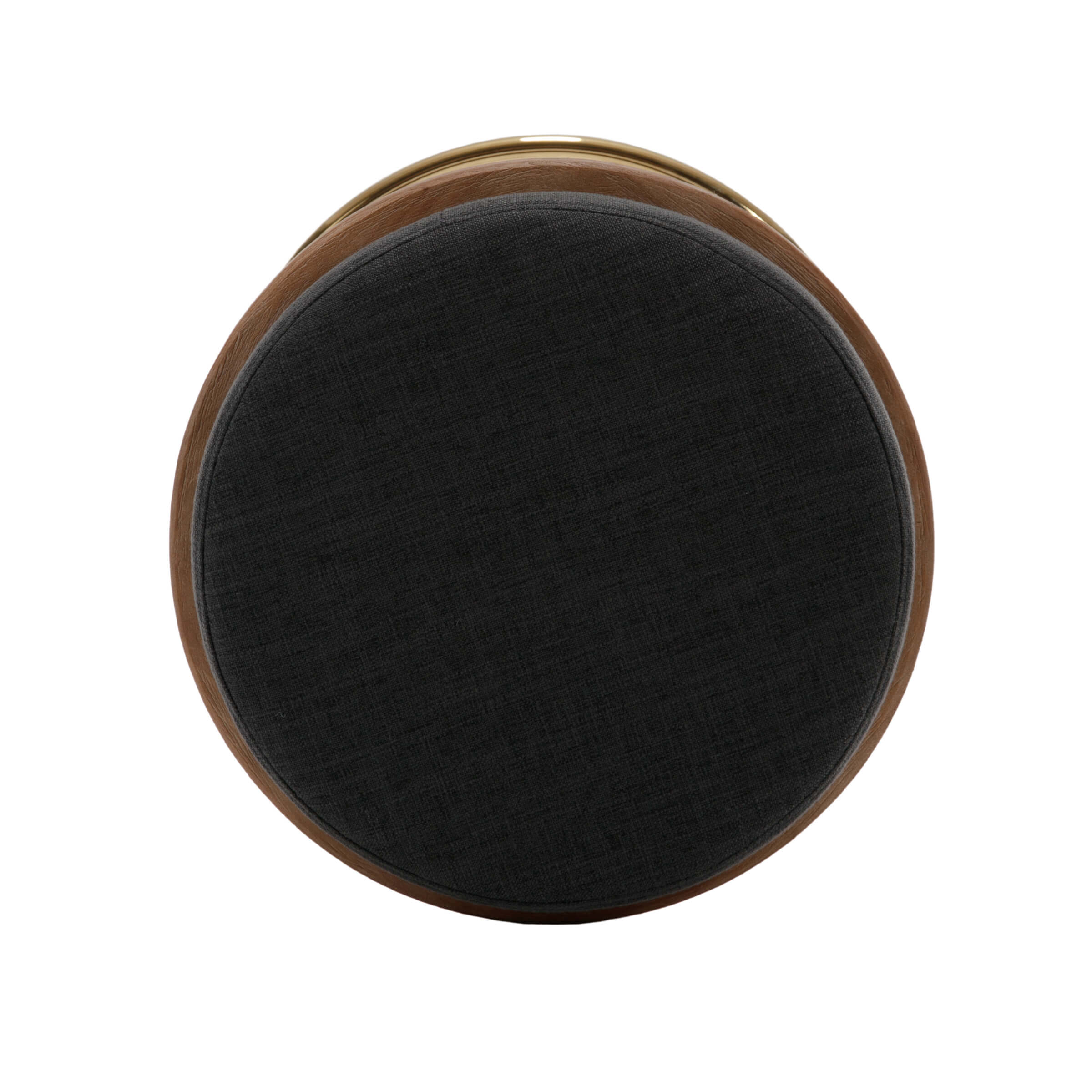Top-down view of round black cushion