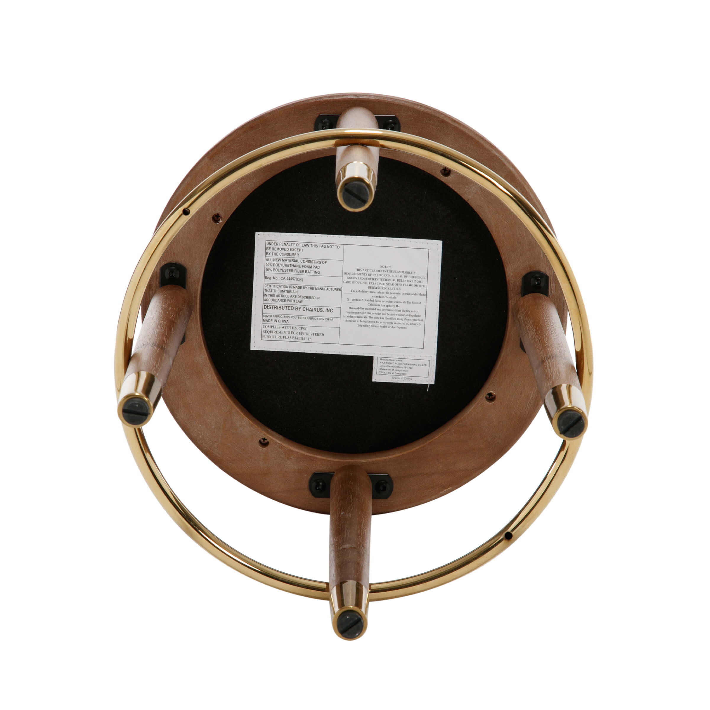 Bottom view of stool showing underside and labels