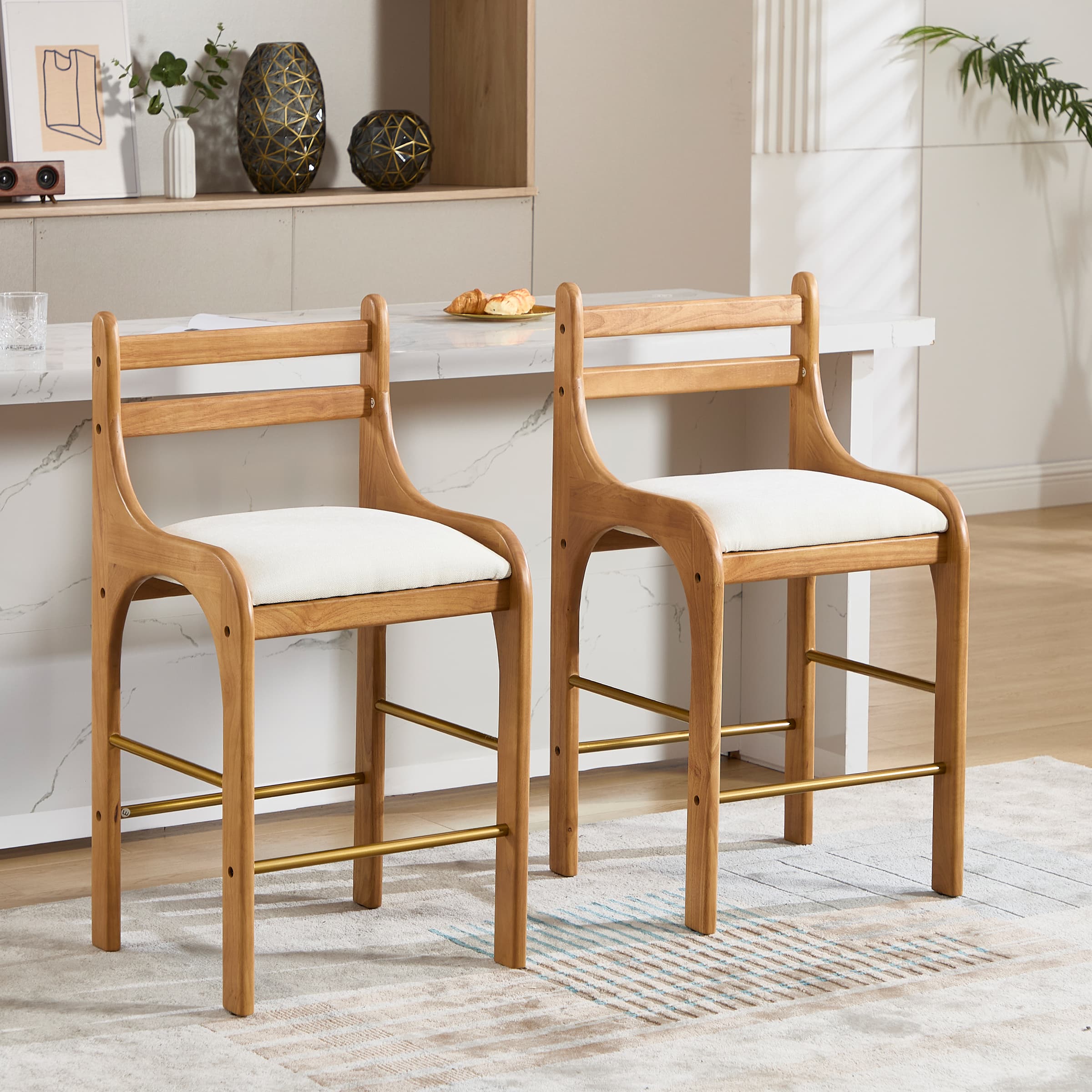 CIMOTA 26"H Curved Armrest Counter Height Bar Stools Set of 2 - 22741CS