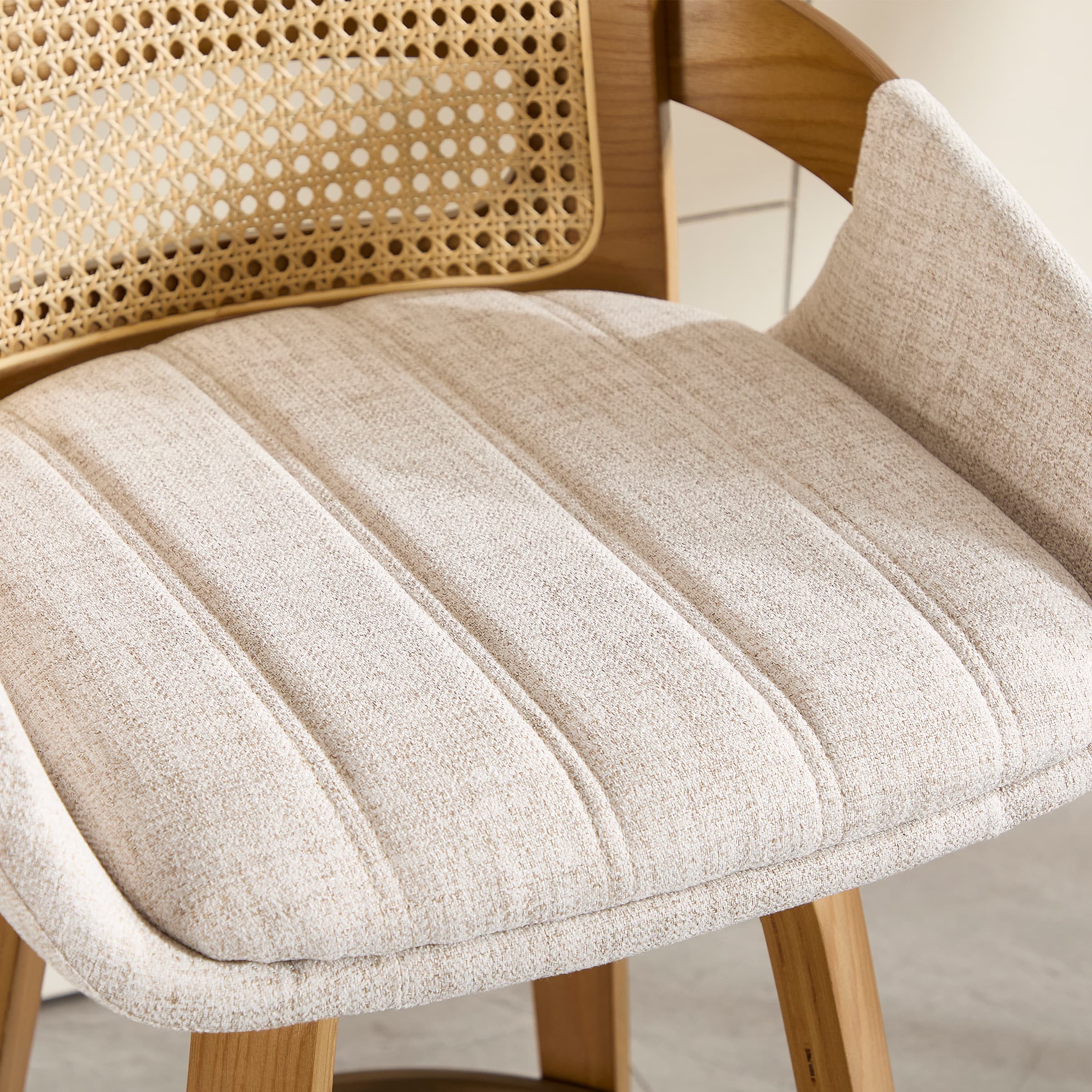 Close-up of cushioned seat fabric and texture
