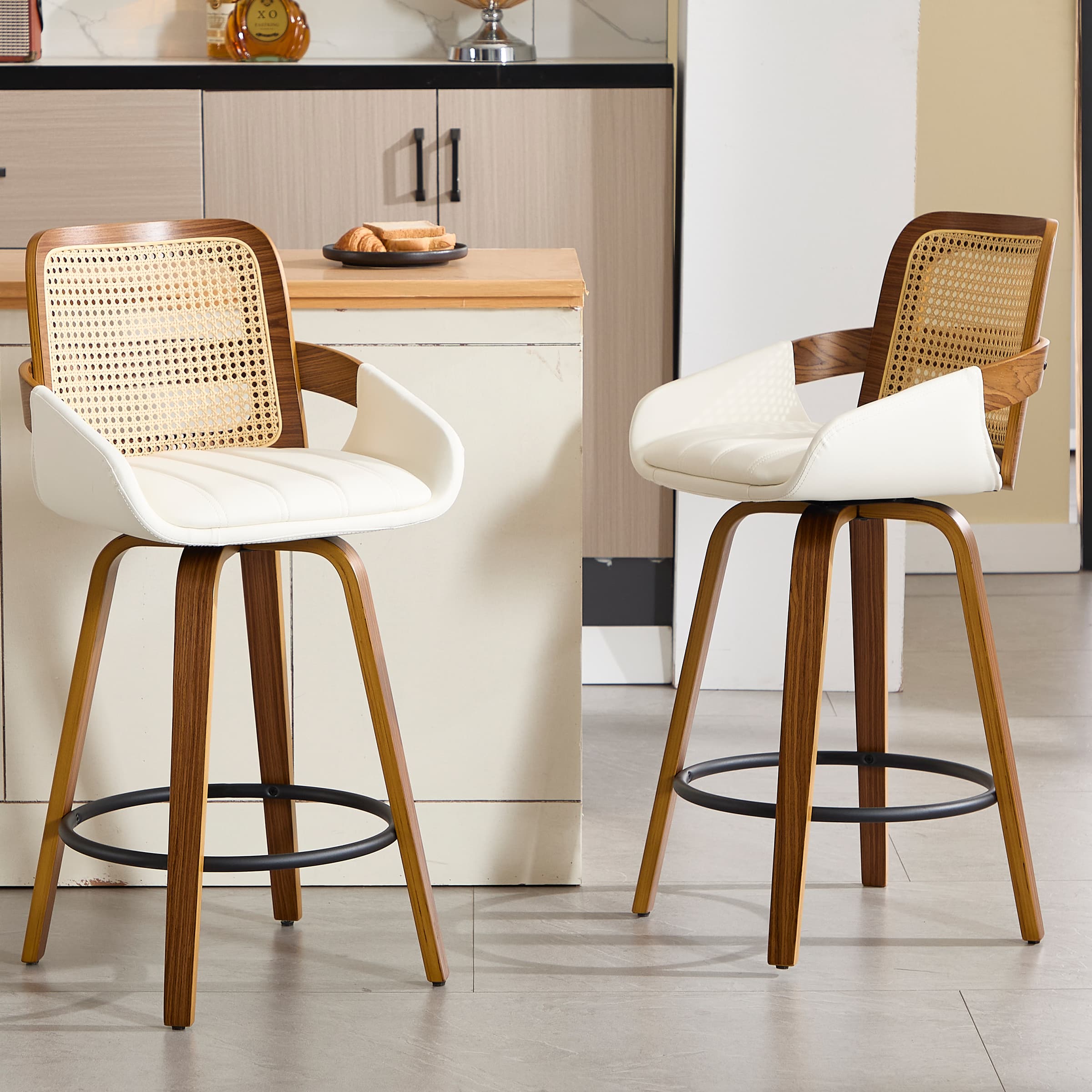 CIMOTA 26"H Swivel Rattan Counter Height Bar Stools Set of 2 - 71062CS