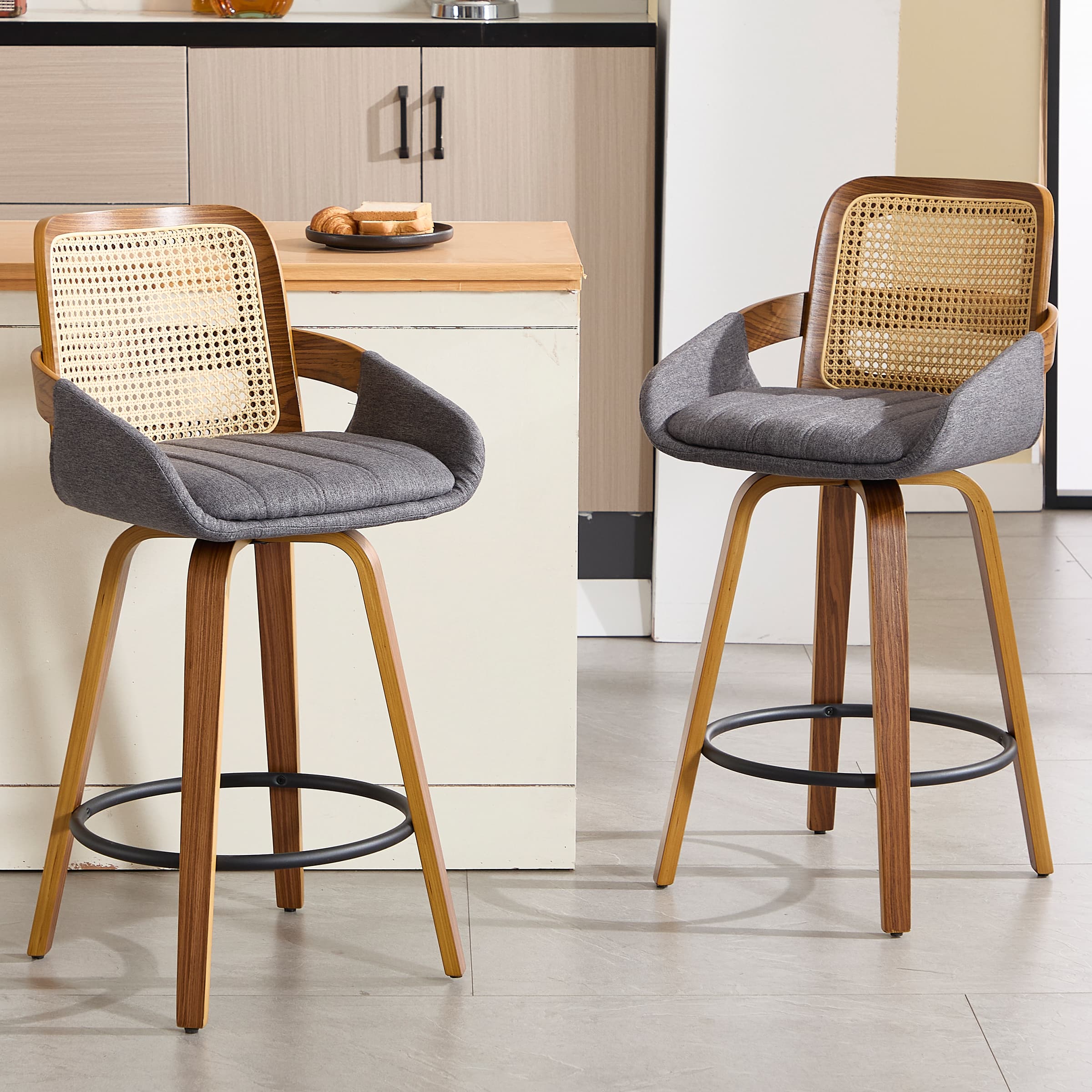 CIMOTA 26"H Swivel Rattan Counter Height Bar Stools Set of 2 - 71062CS