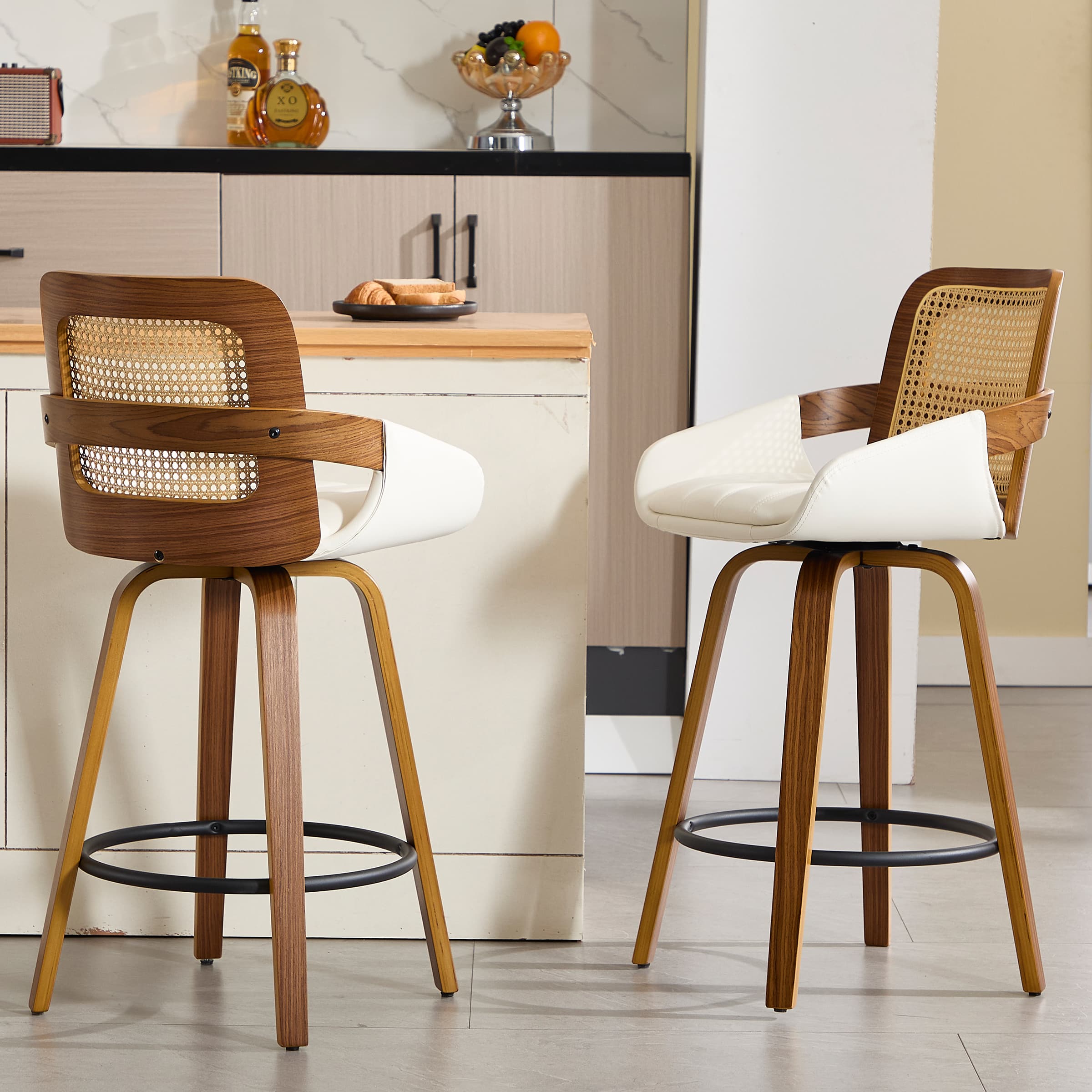CIMOTA 26"H Swivel Rattan Counter Height Bar Stools Set of 2 - 71062CS