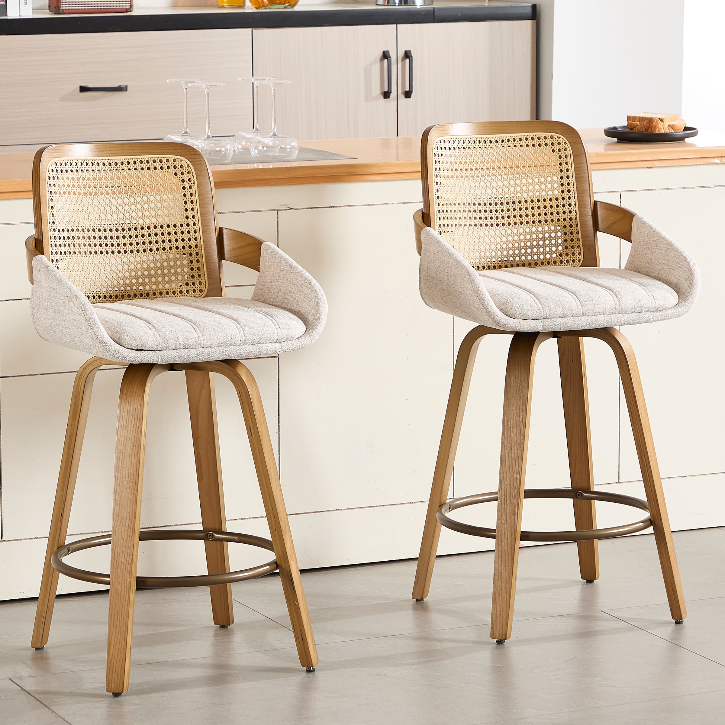 CIMOTA 26"H Swivel Rattan Counter Height Bar Stools Set of 2 - 71062CS