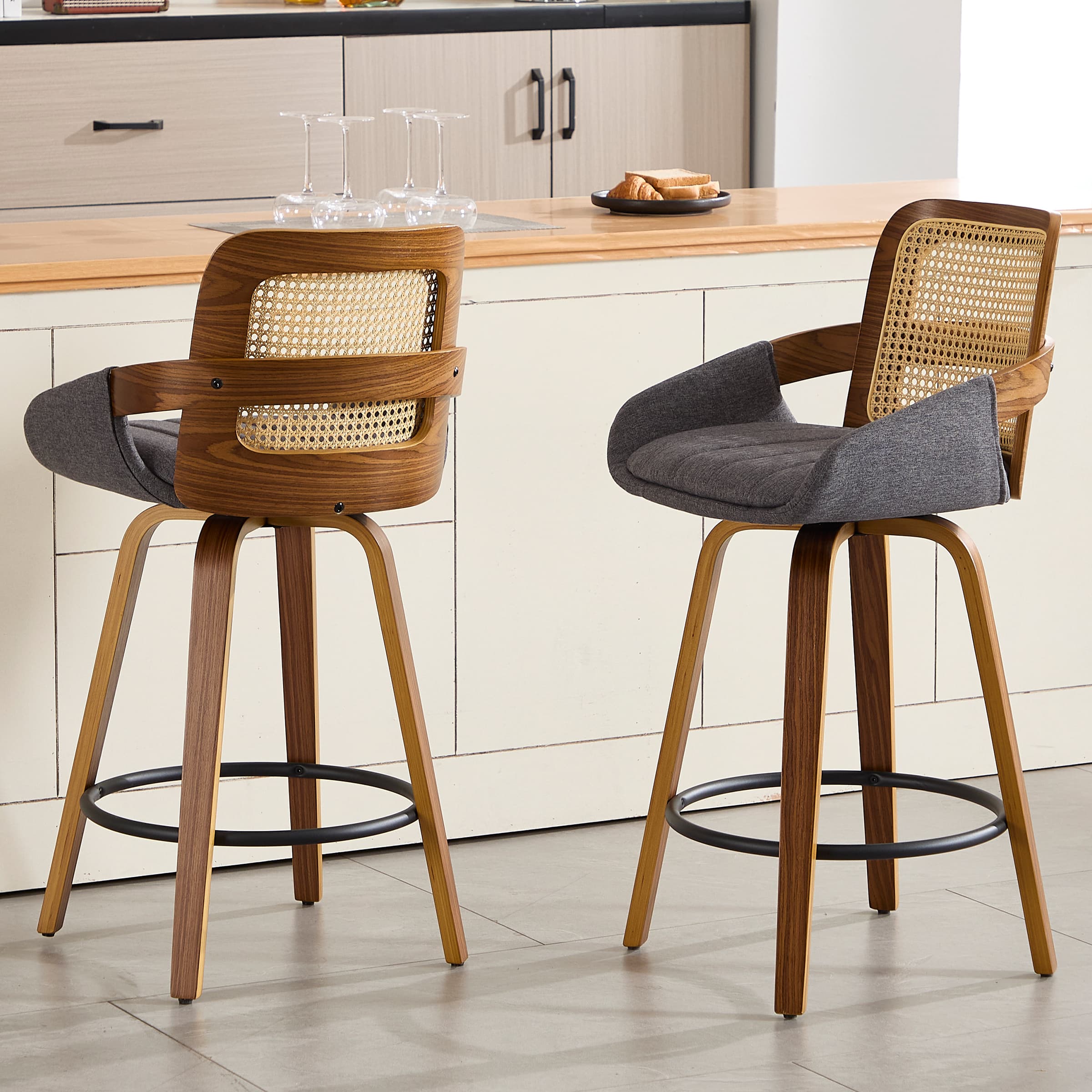 CIMOTA 26"H Swivel Rattan Counter Height Bar Stools Set of 2 - 71062CS