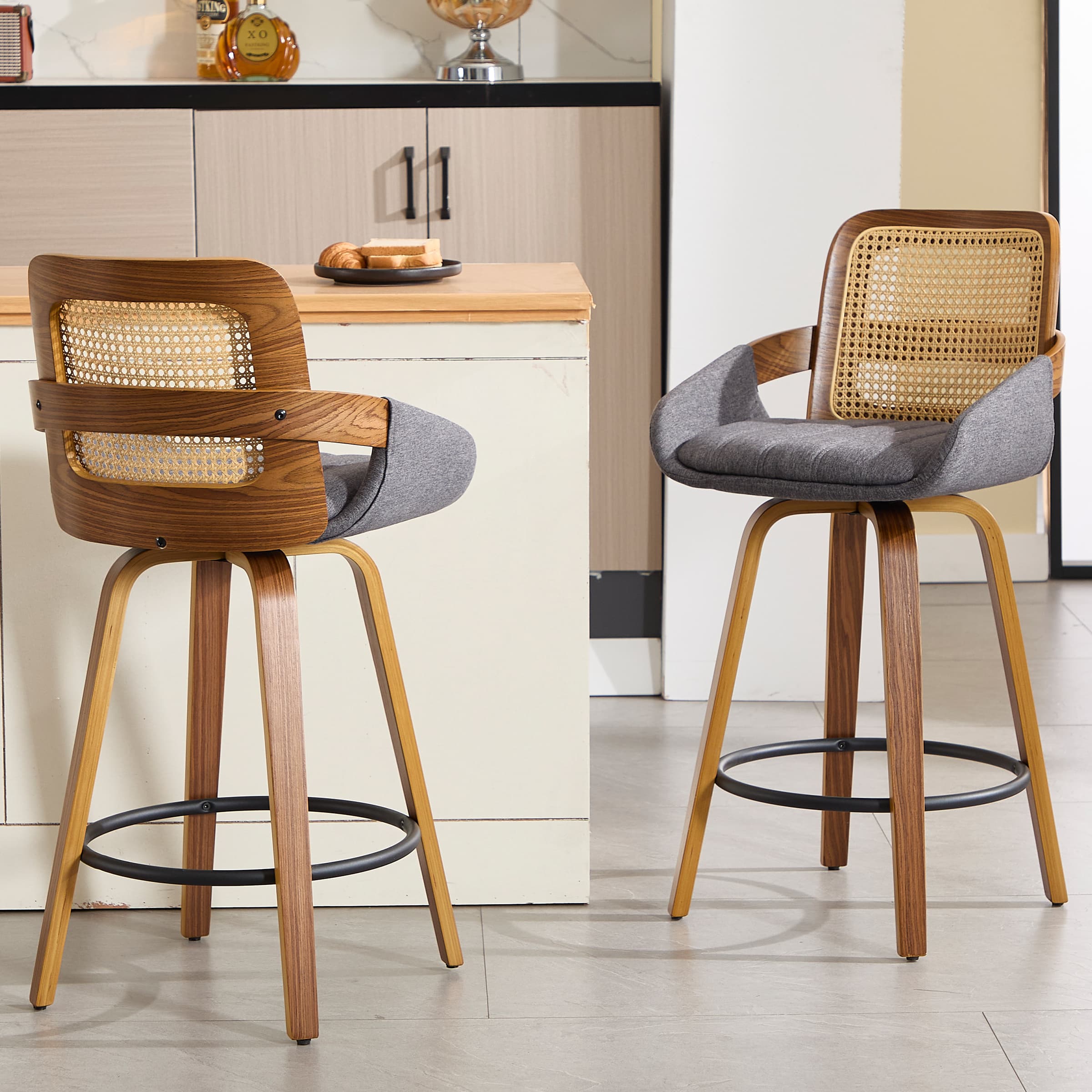 CIMOTA 26"H Swivel Rattan Counter Height Bar Stools Set of 2 - 71062CS
