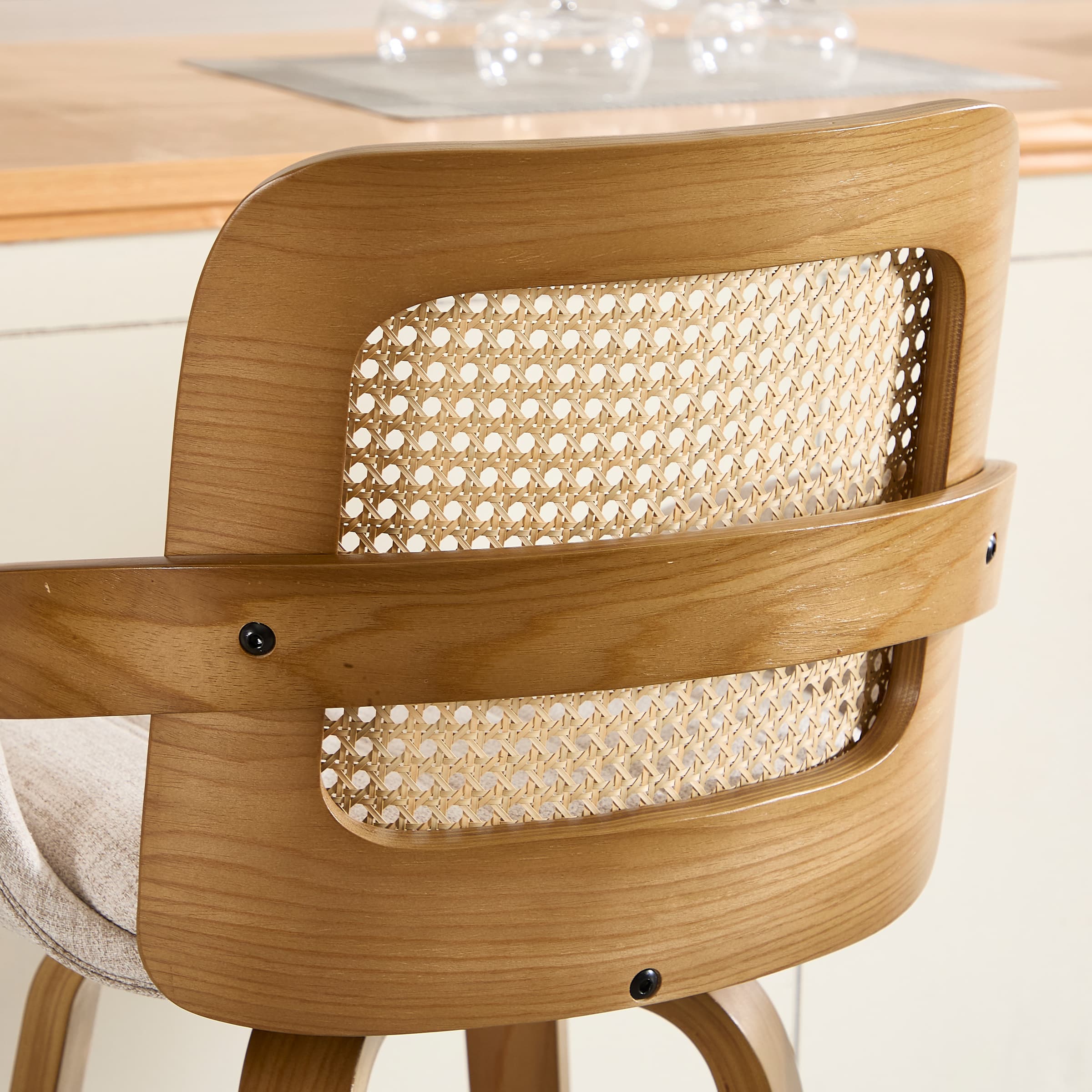 Side view of backrest frame and caned panel
