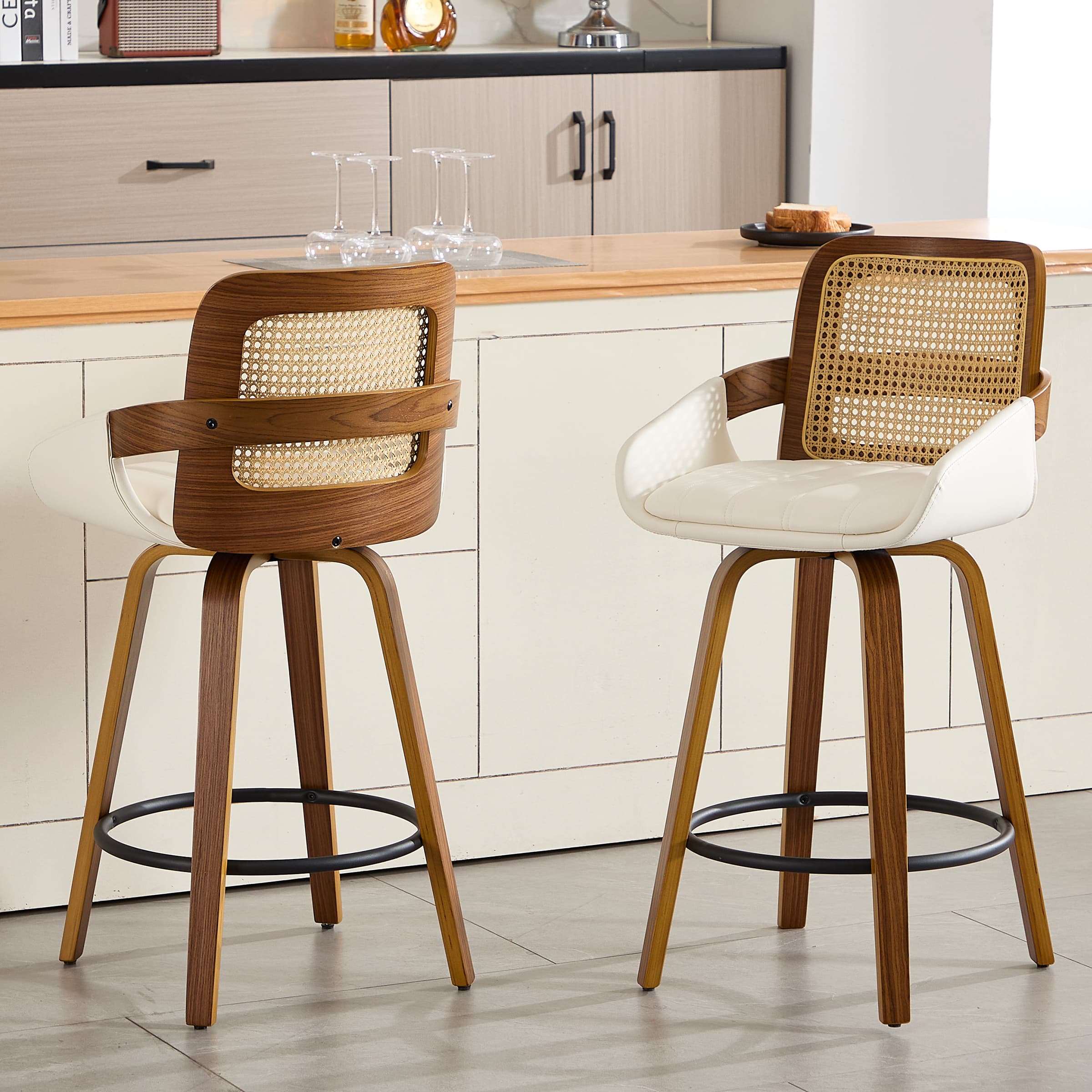 CIMOTA 26"H Swivel Rattan Counter Height Bar Stools Set of 2 - 71062CS