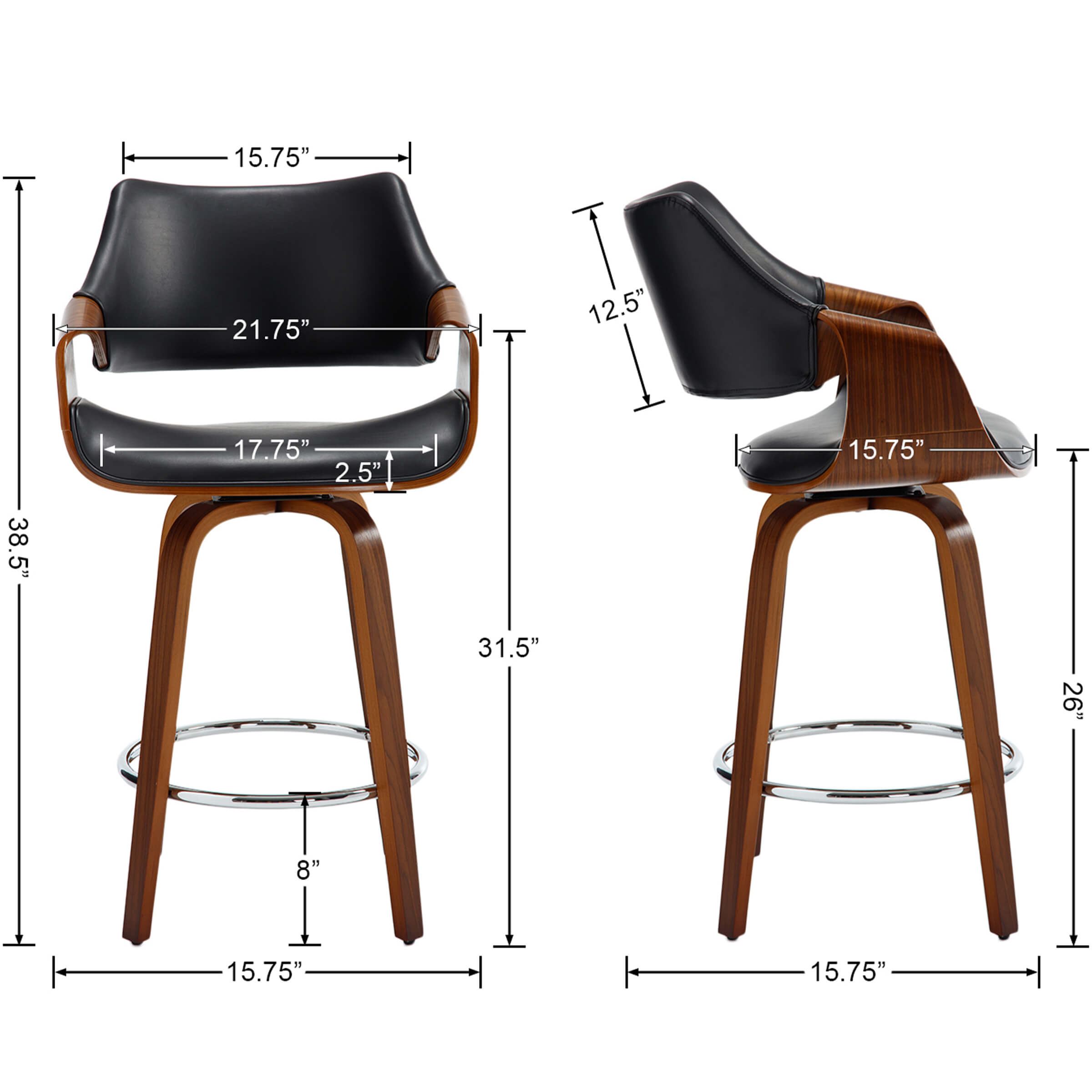 Detailed diagram of black stool dimensions