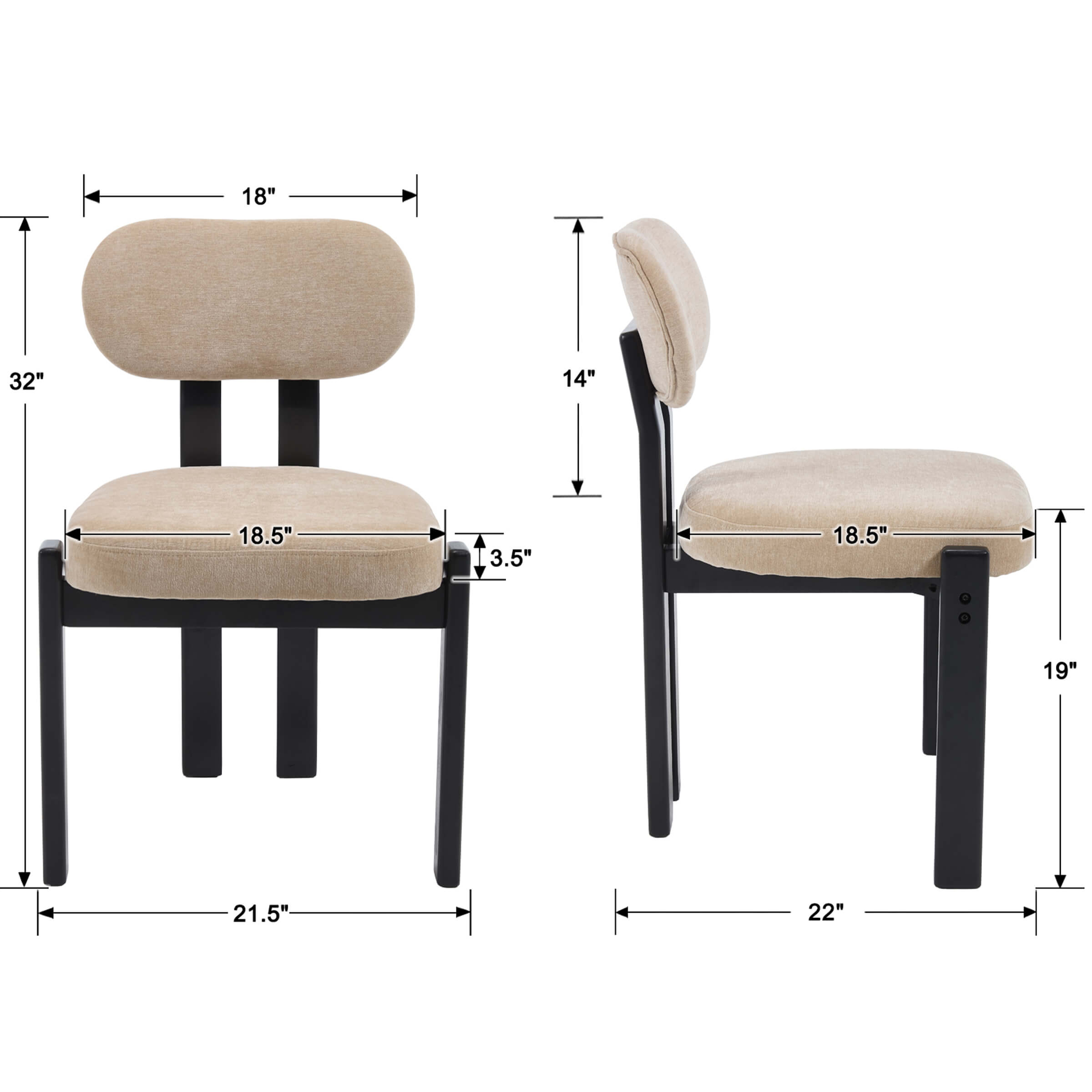 VESCASA Armless Wood Legs Dining Chairs Set of 2 - 10048DC