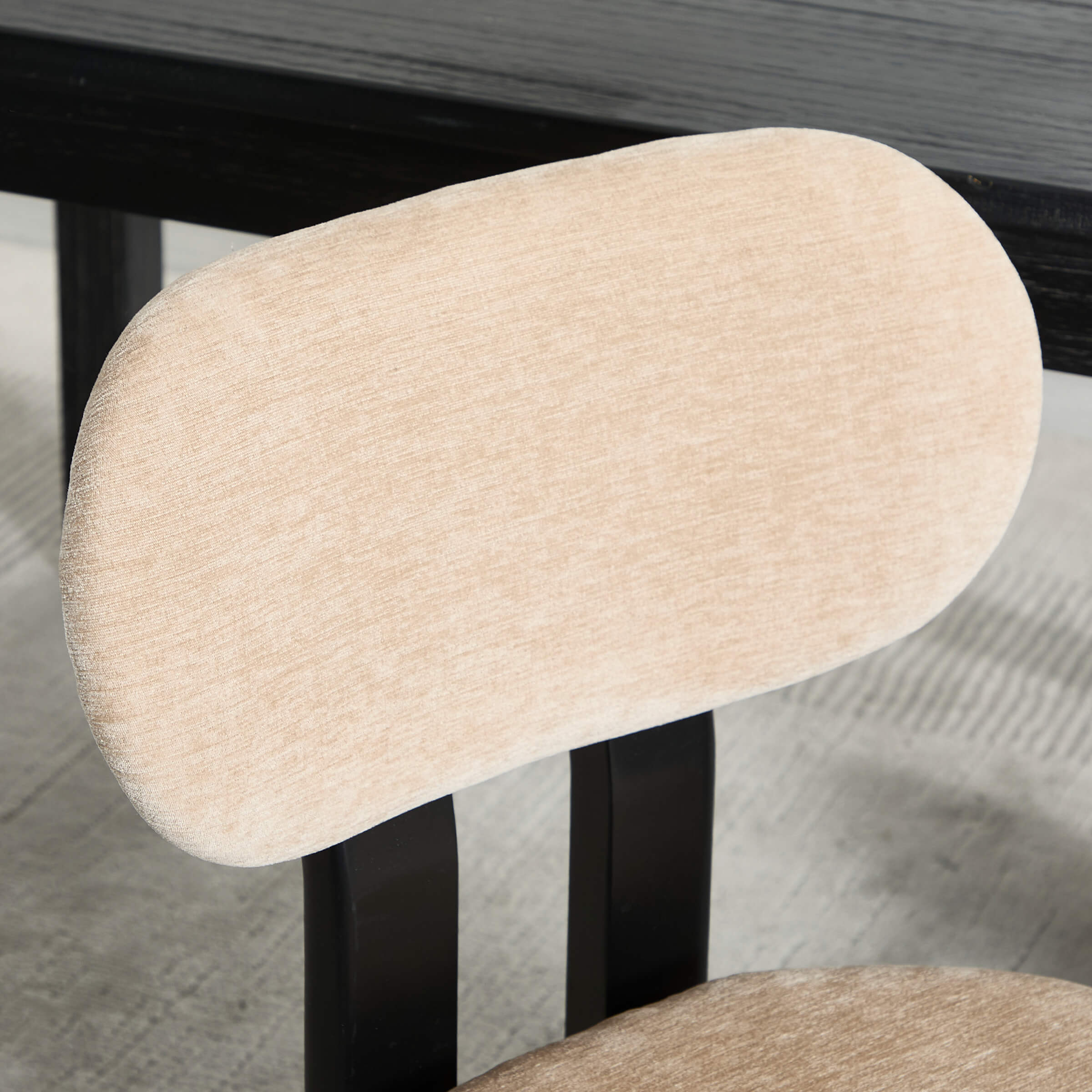 Close-up of beige fabric on chair backrest