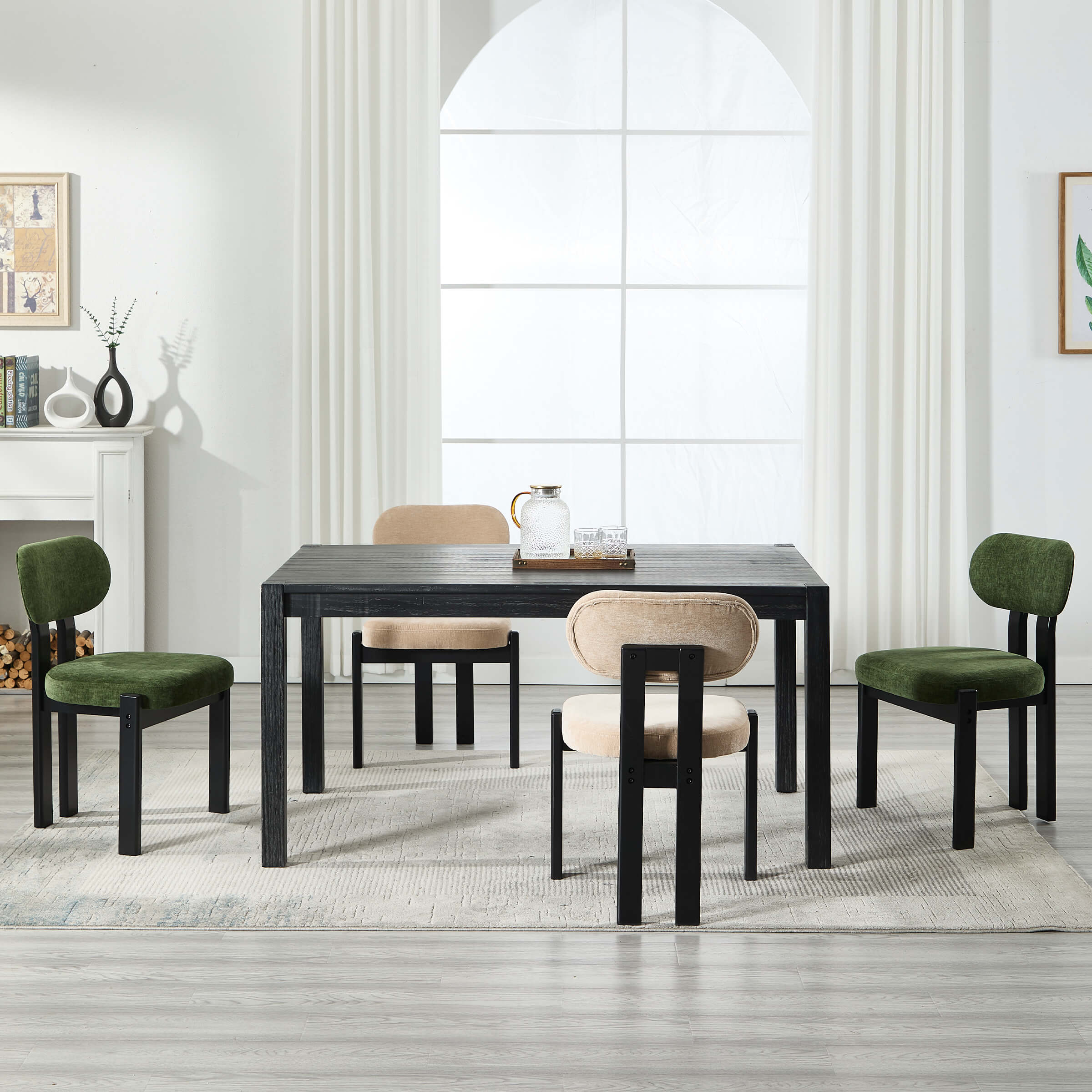 Dining set with beige and green chairs