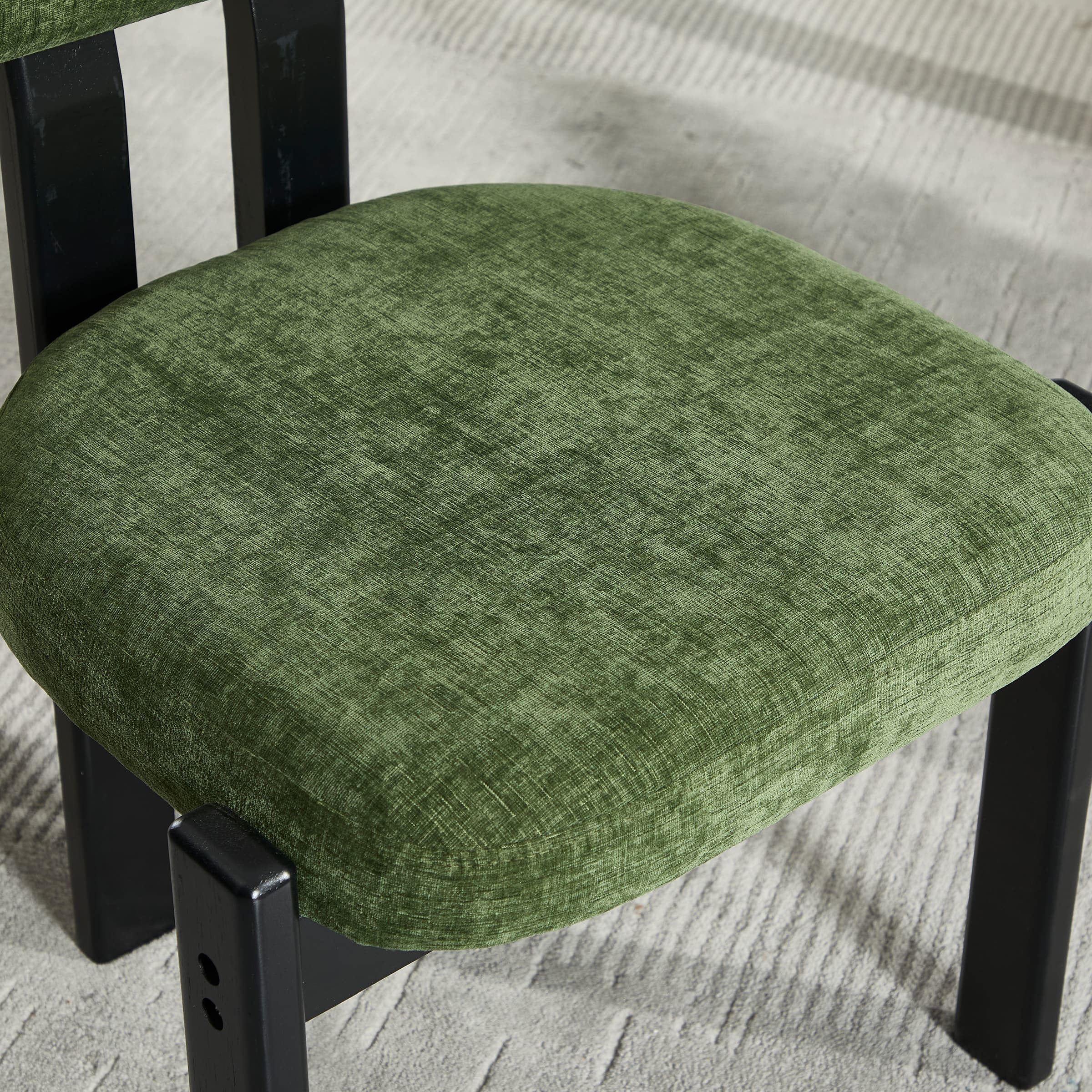 Close-up of green chair seat fabric