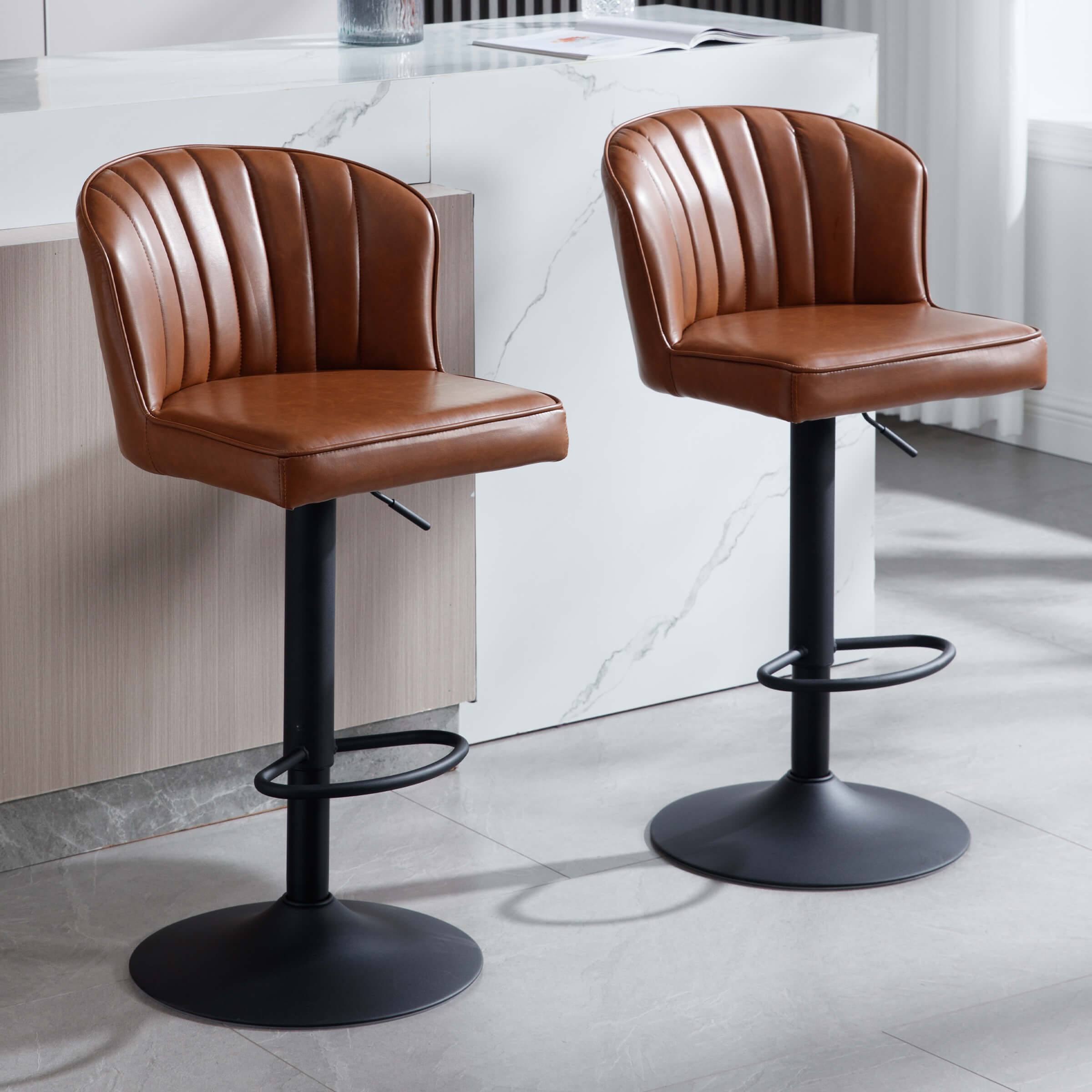 Mid-Century Upholstered Curved Back Counter Stools Set of 2 - 8684