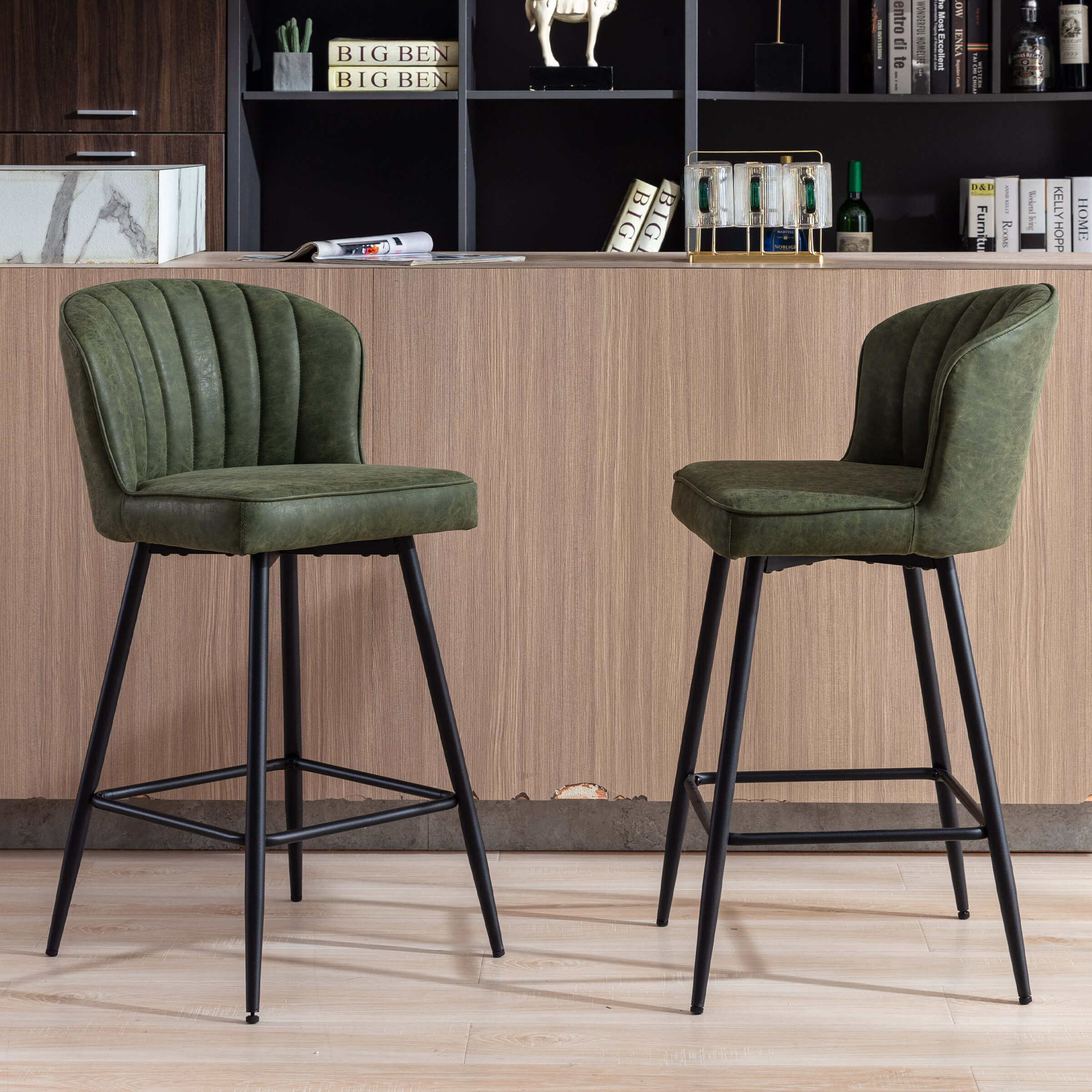 Mid-Century Upholstered Curved Back Counter Stools Set of 2 - 8684