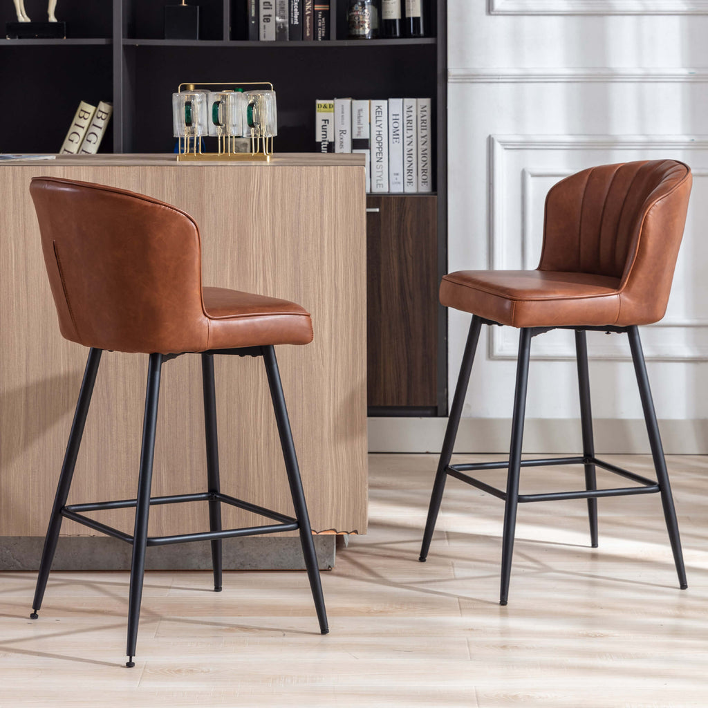 Mid-Century Upholstered Curved Back Counter Stools Set of 2 - 8684