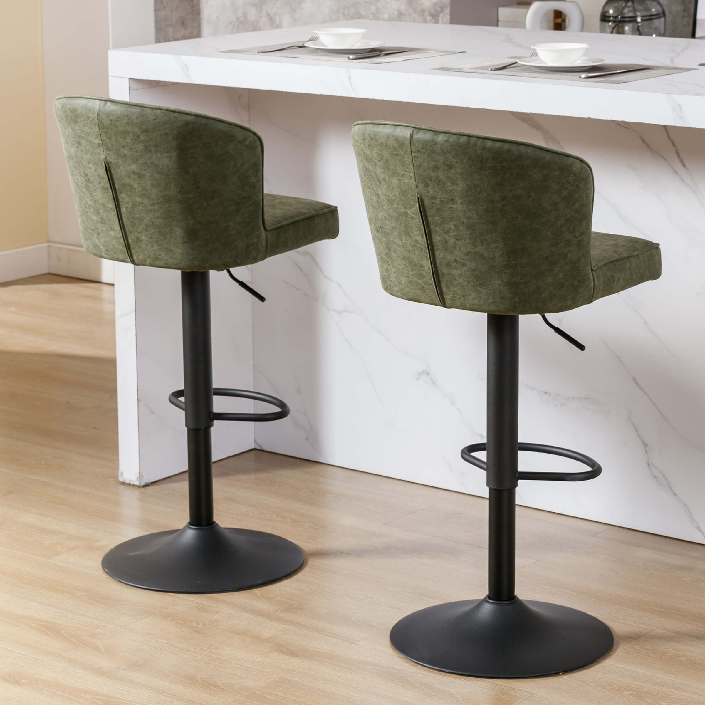 Mid-Century Upholstered Curved Back Counter Stools Set of 2 - 8684