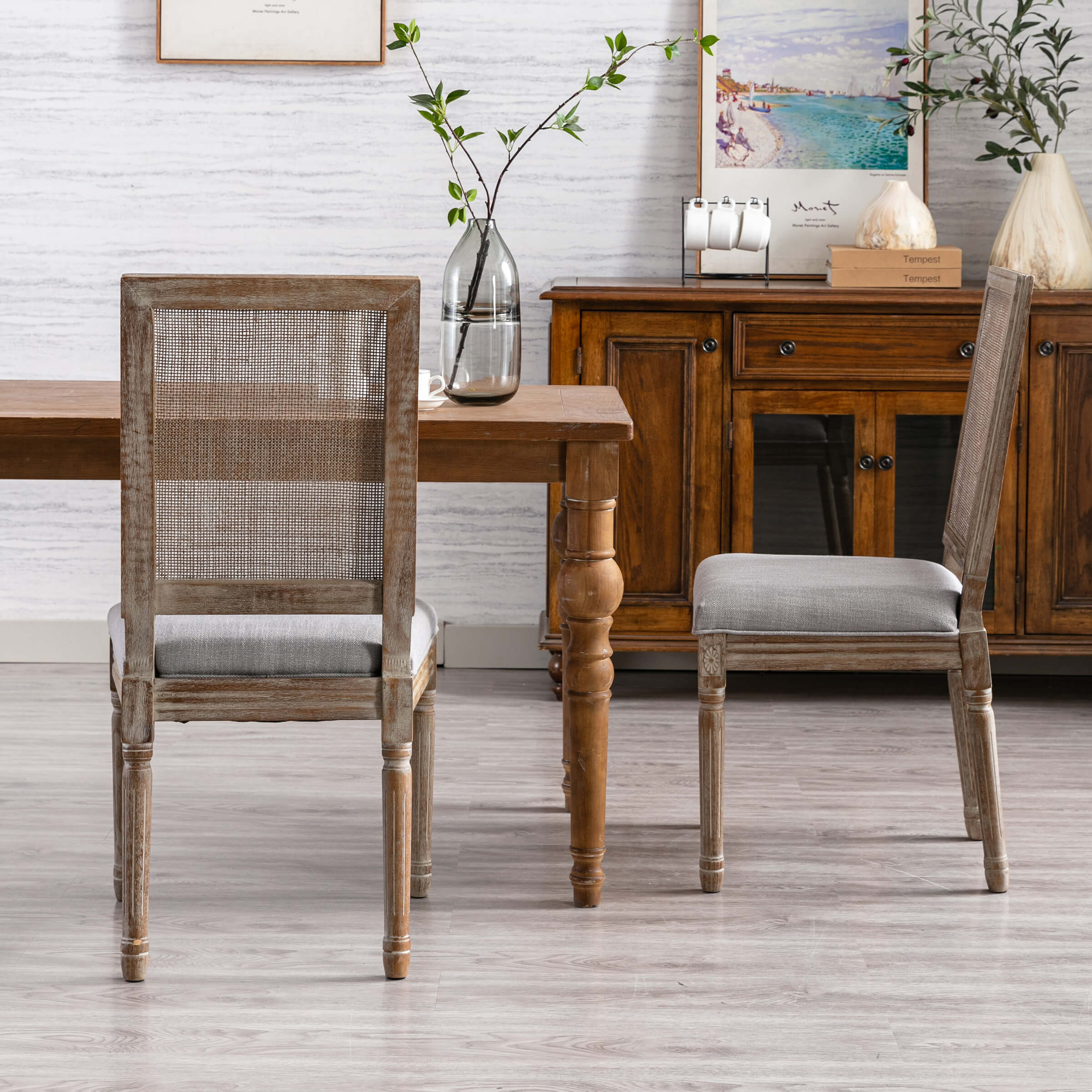 Two chairs with table in dining room