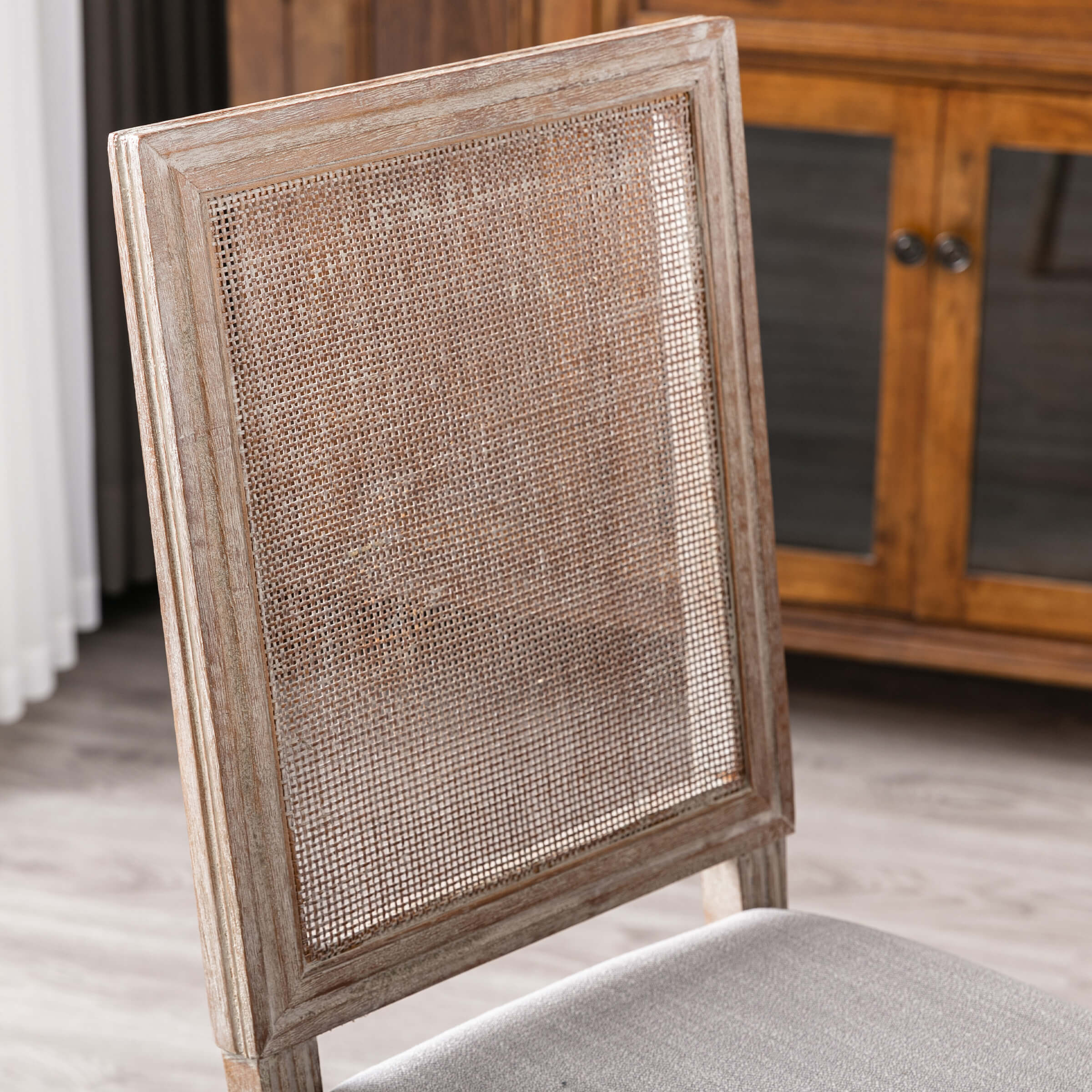 Close-up of chair caning frame