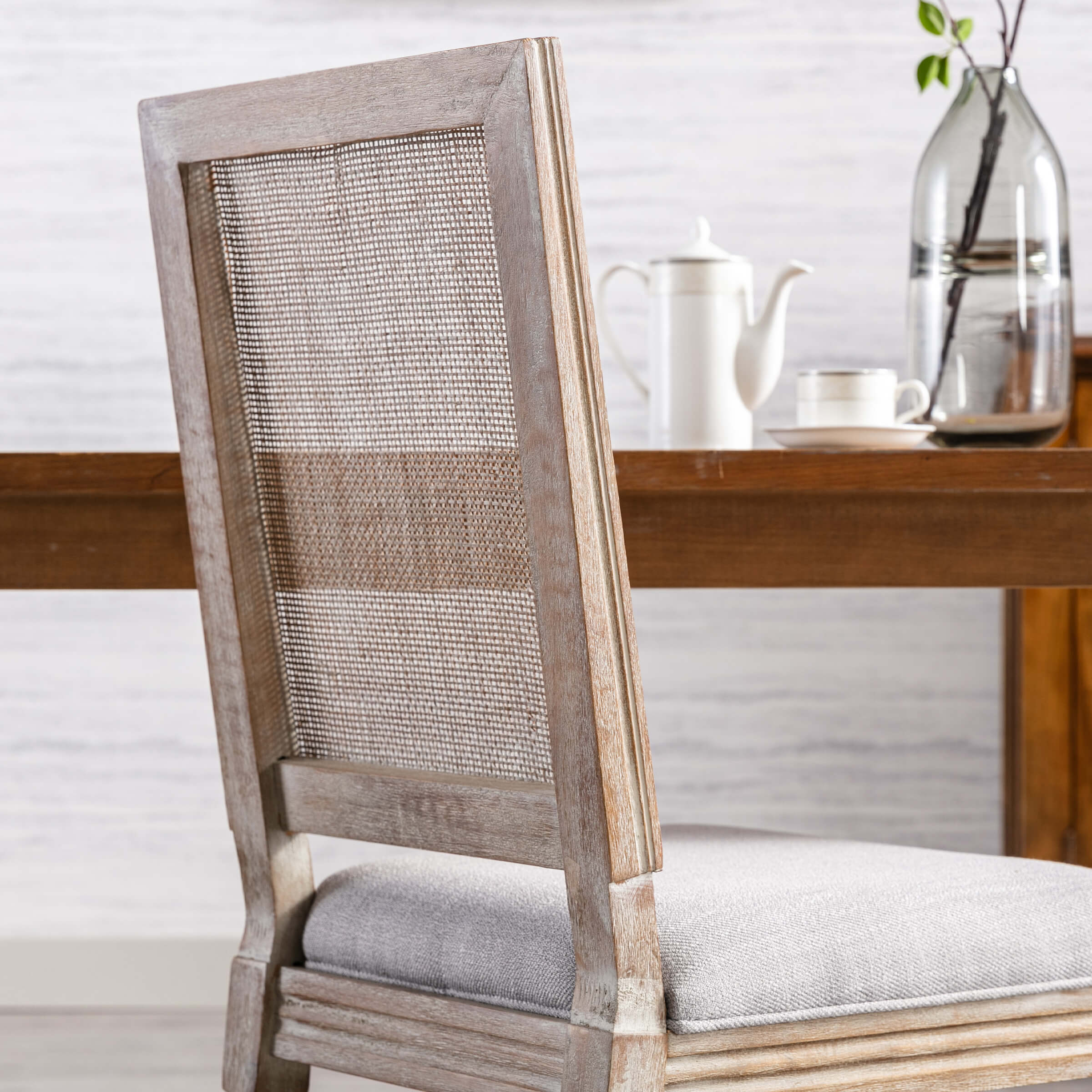Close-up of chair back caning
