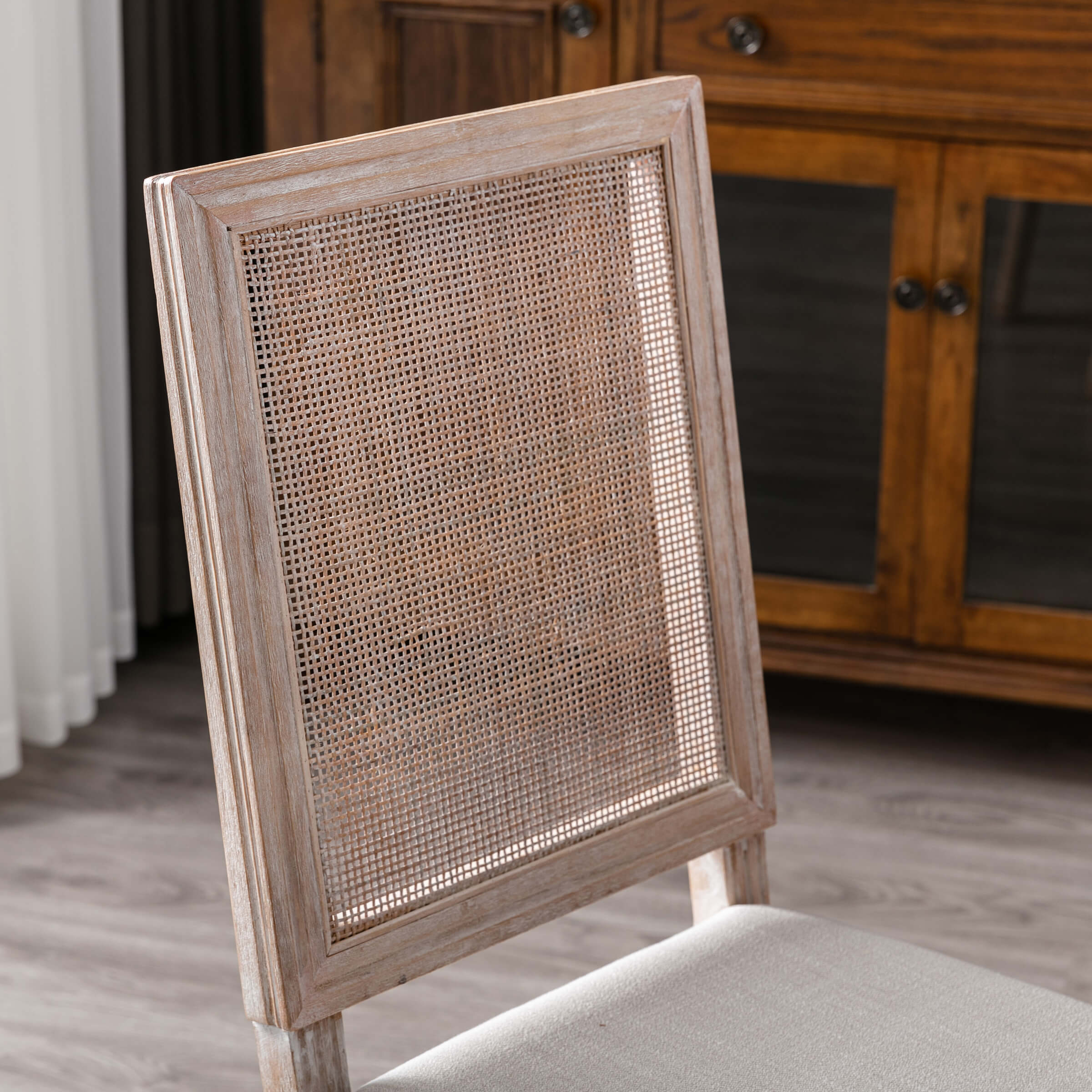 Close-up of chair back caning