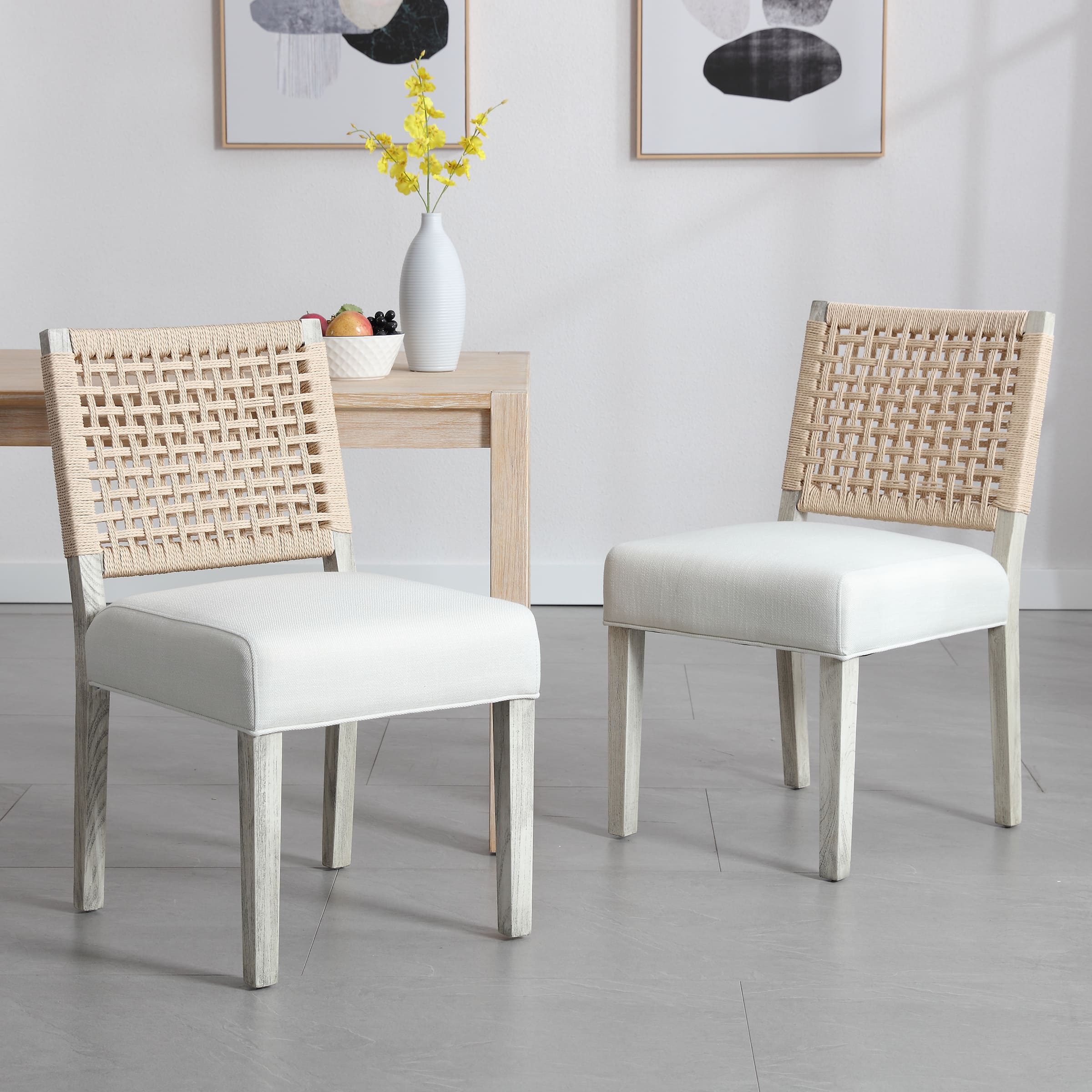 CIMOTA Low Woven Rope Back Dining Chairs Set of 2 - 2227DC