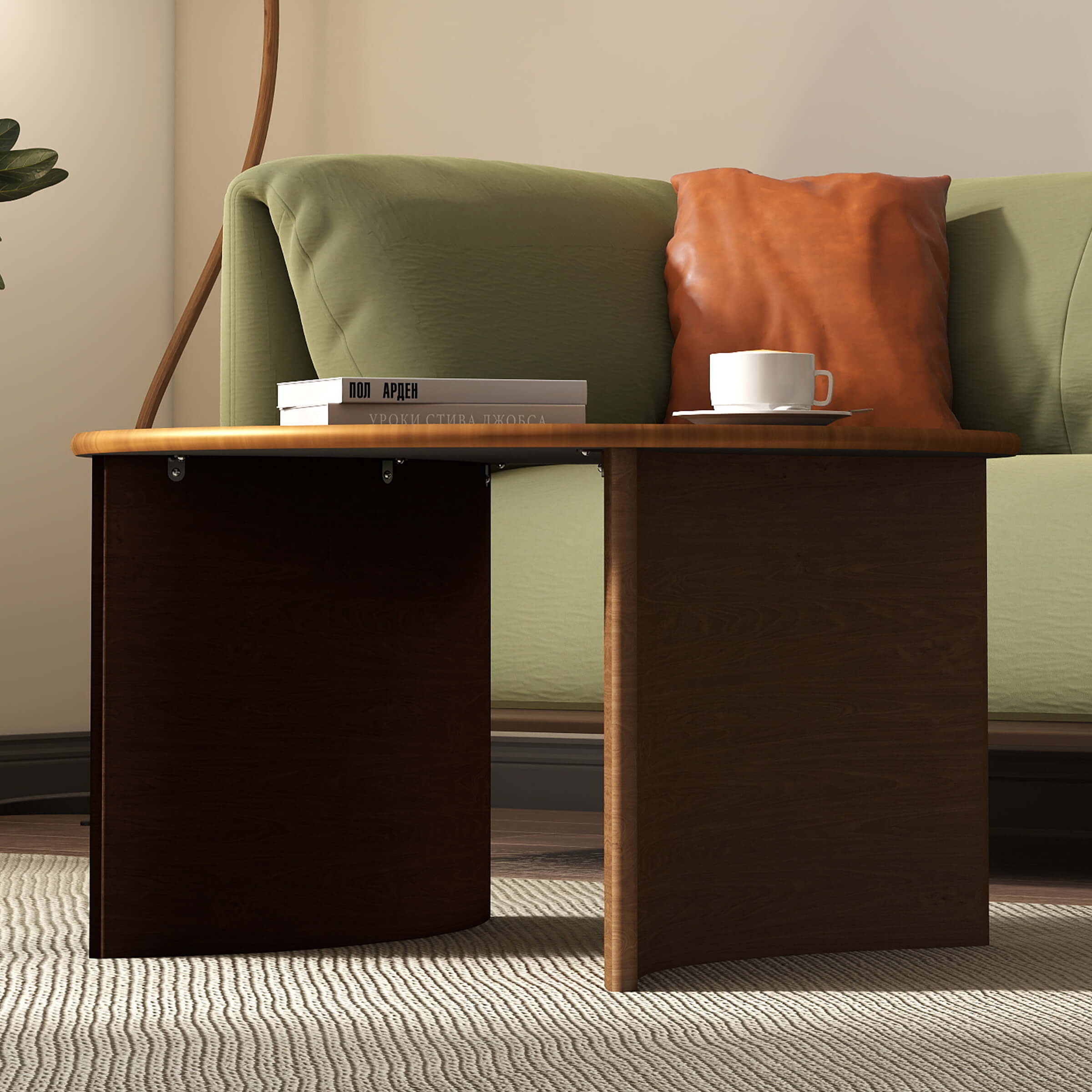 Side view of coffee table with legs visible