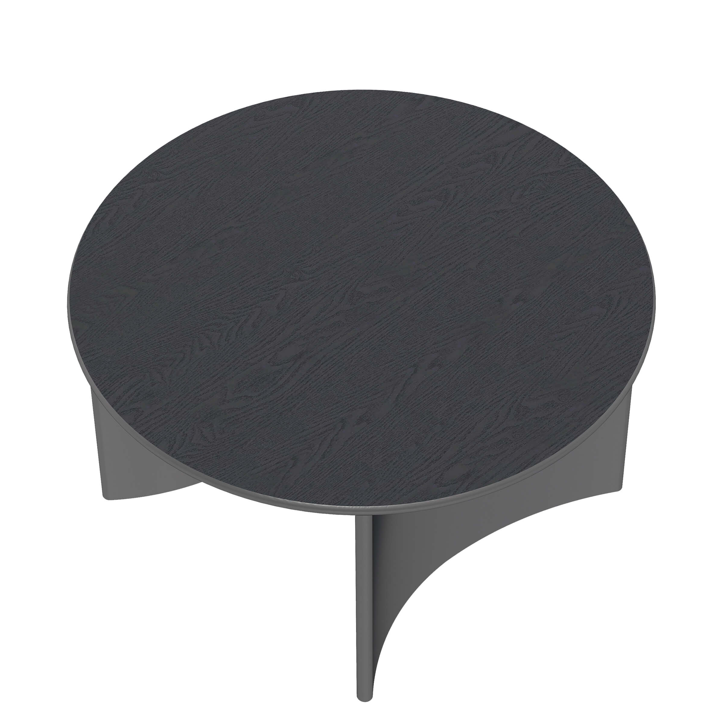 Round dark table top with curved base