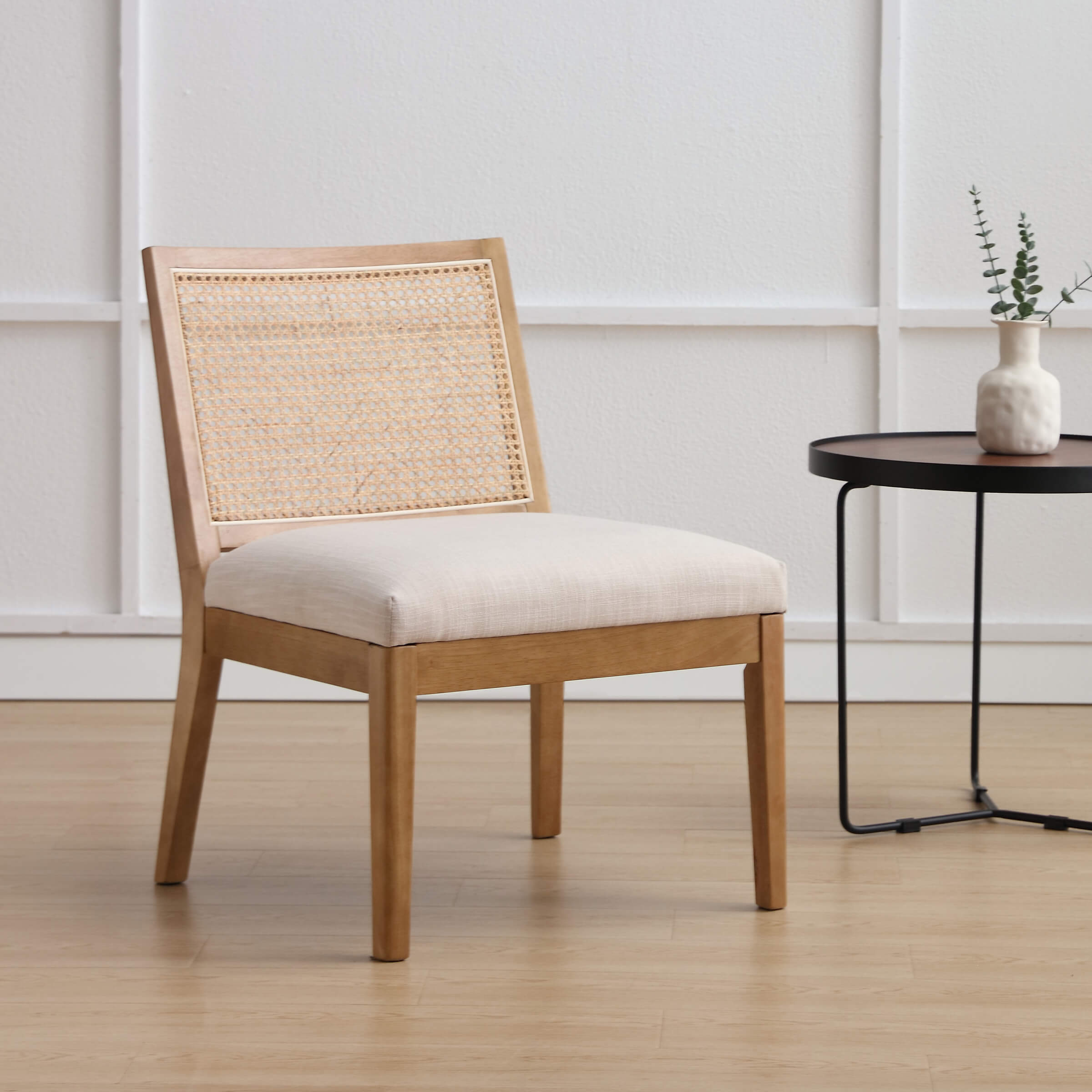CIMOTA Square Rattan Back Upholstered Accent Armless Chairs 1 PCS - 3898