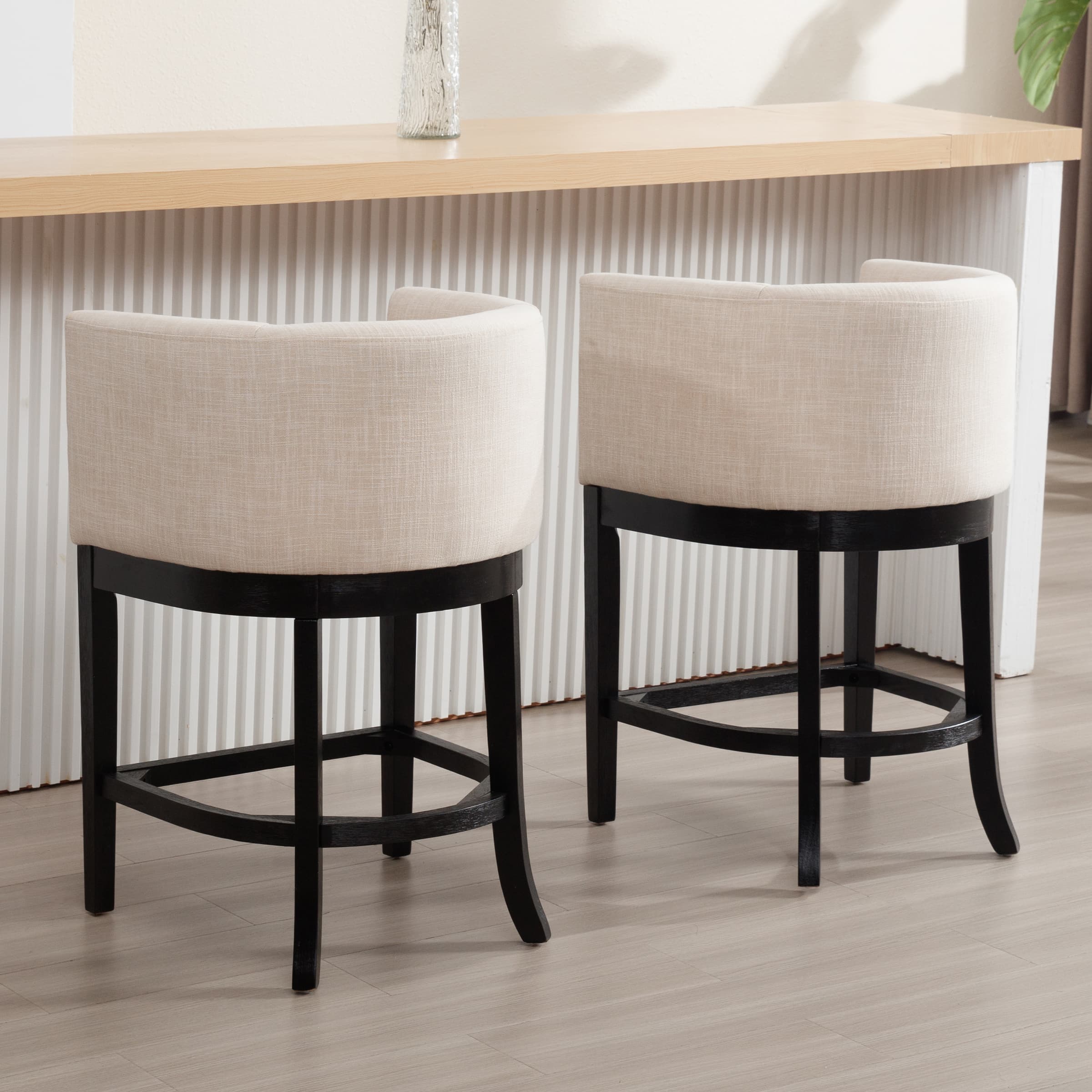 CIMOTA 26.75"H Linen Fabric Counter Height Barrel Bar Stools 1 PCS - 2004CS