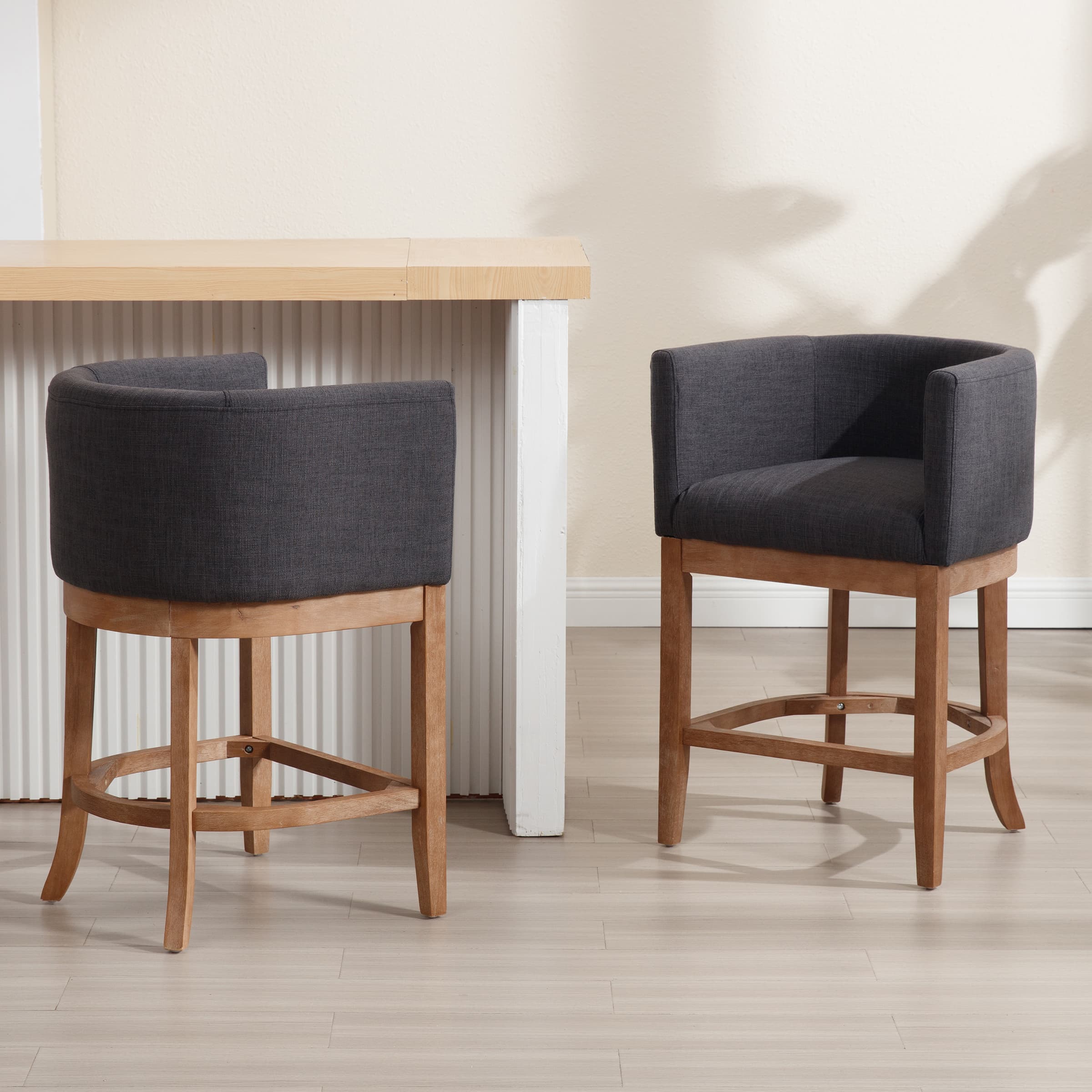 CIMOTA 26.75"H Linen Fabric Counter Height Barrel Bar Stools 1 PCS - 2004CS