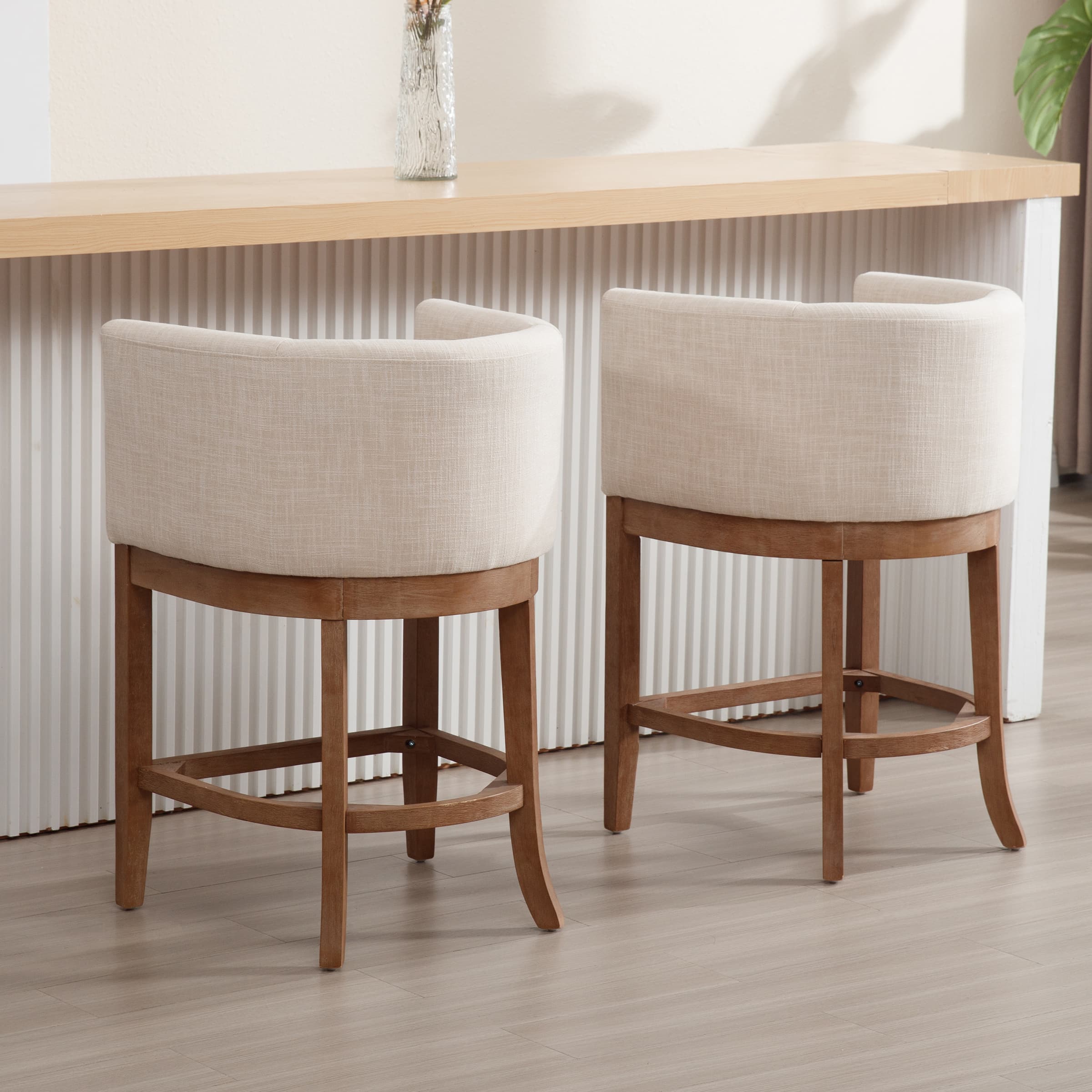 CIMOTA 26.75"H Linen Fabric Counter Height Barrel Bar Stools 1 PCS - 2004CS