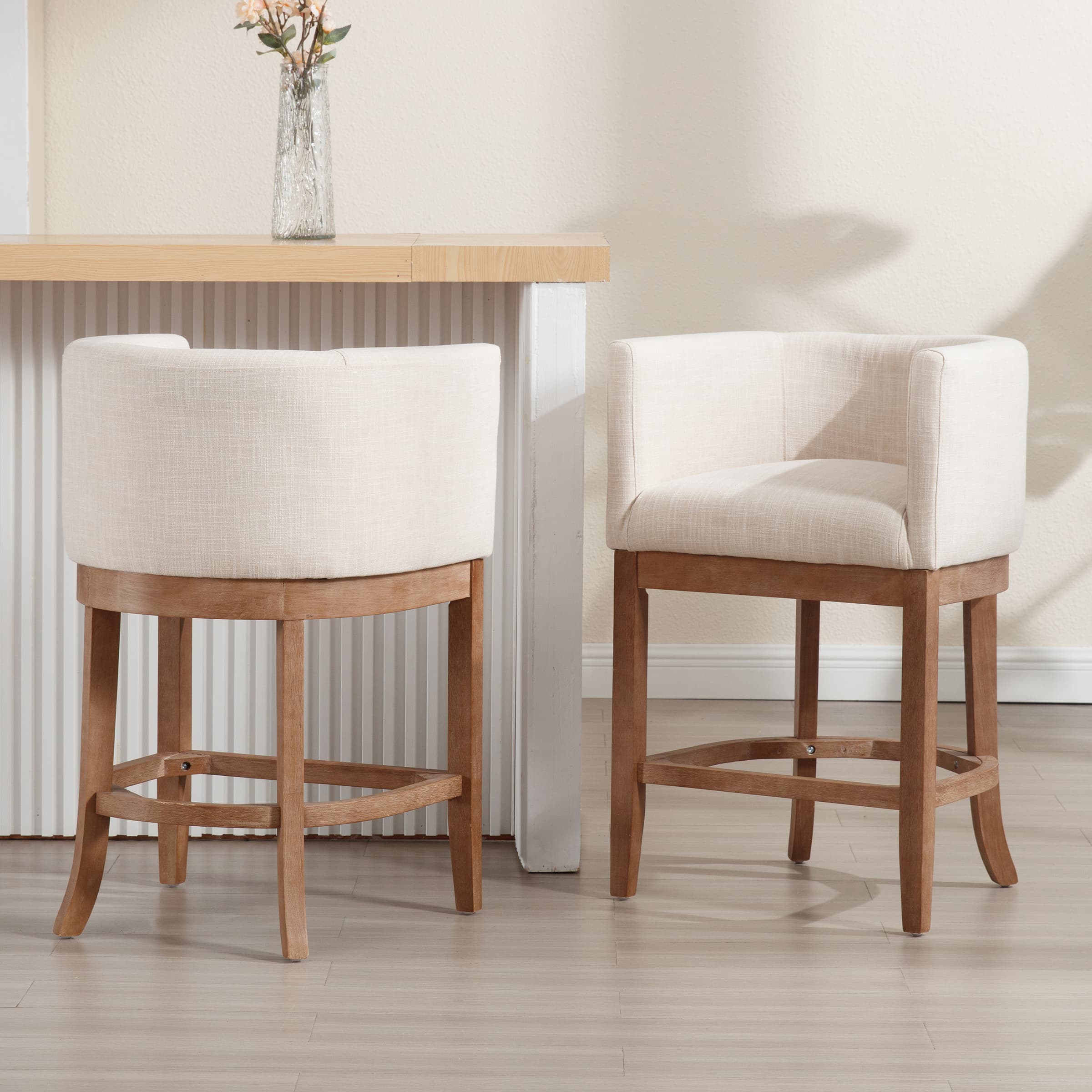CIMOTA 26.75"H Linen Fabric Counter Height Barrel Bar Stools 1 PCS - 2004CS