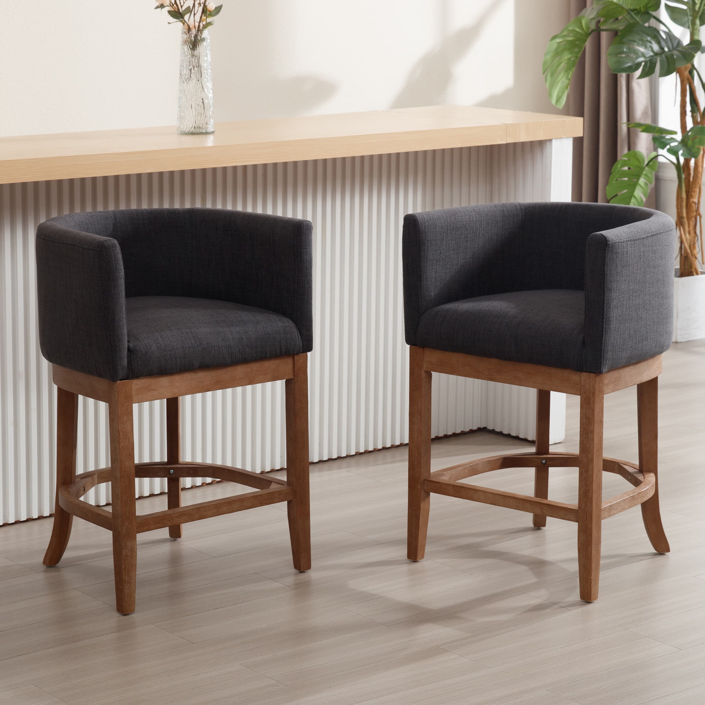 CIMOTA 26.75"H Linen Fabric Counter Height Barrel Bar Stools 1 PCS - 2004CS
