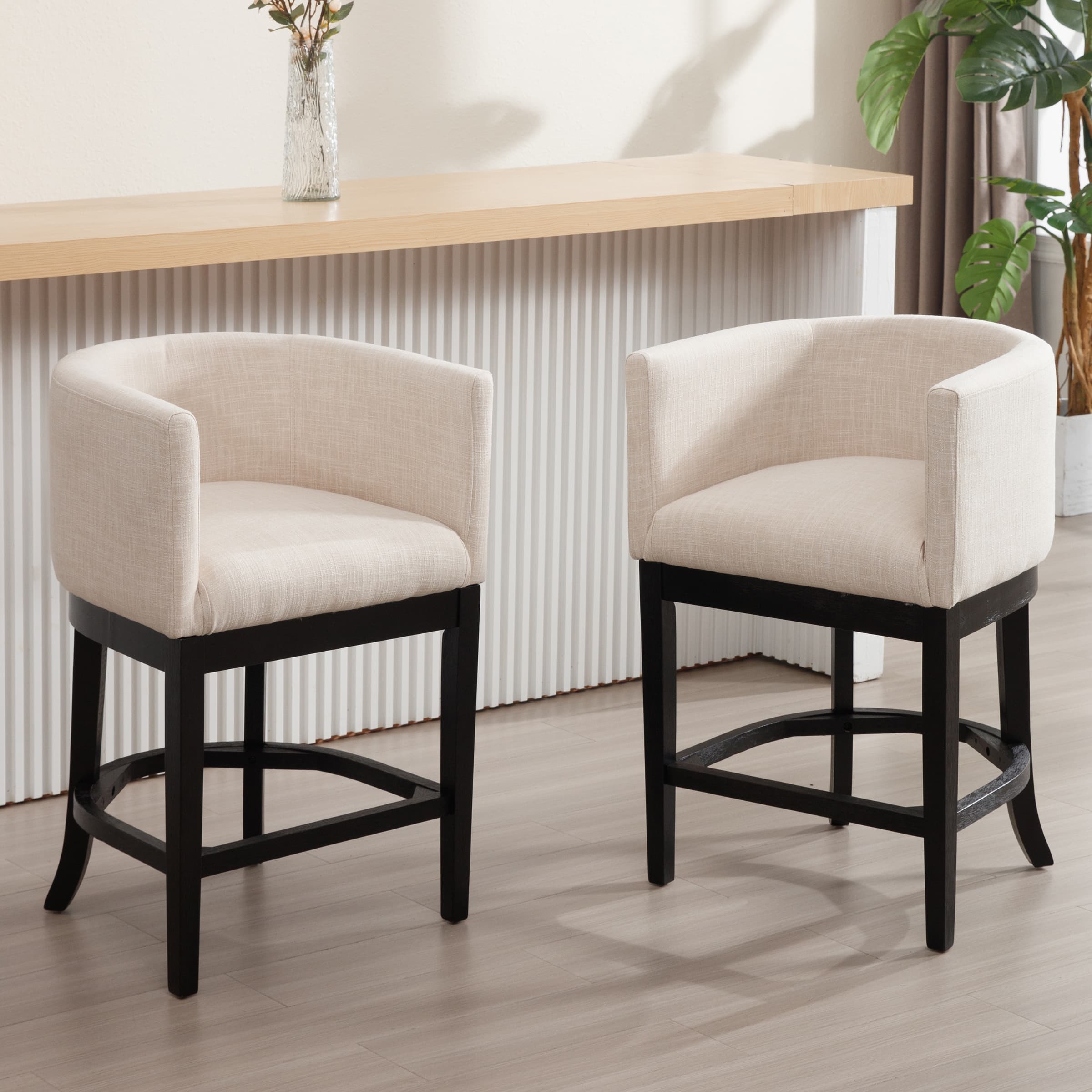 CIMOTA 26.75"H Linen Fabric Counter Height Barrel Bar Stools 1 PCS - 2004CS