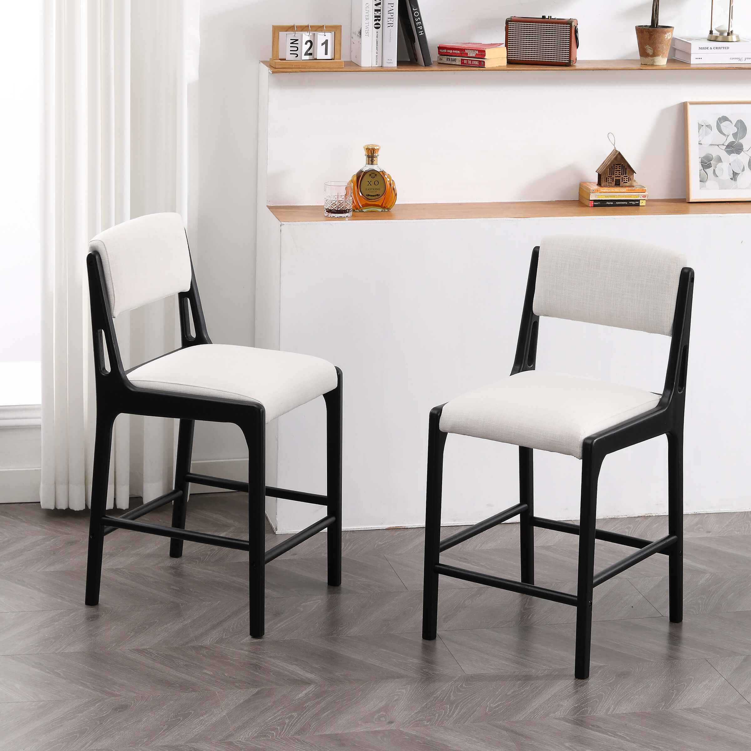 Beige Linen Bar Stools Set of 2 - 5816CS