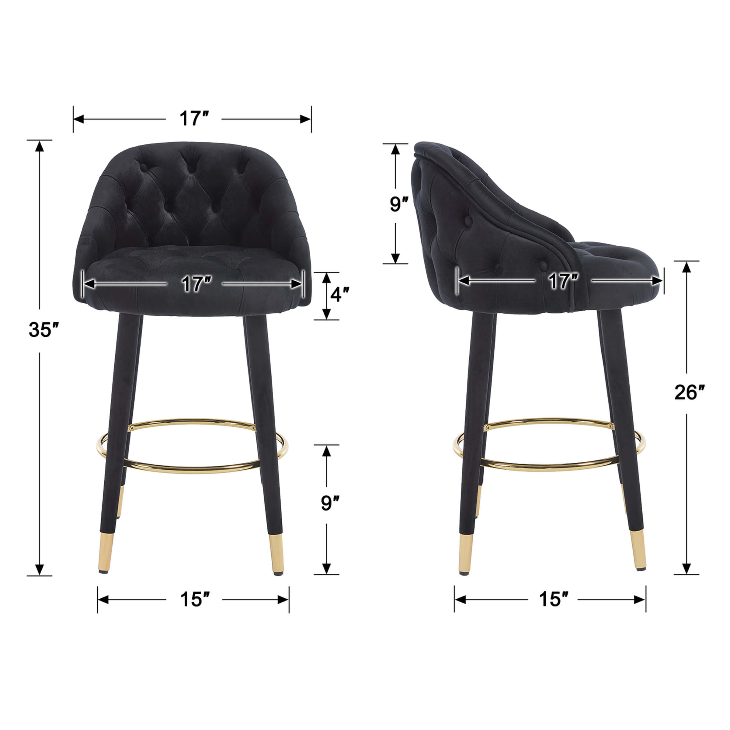 Velvet Counter Height Bar Stool with Back - 2429CS