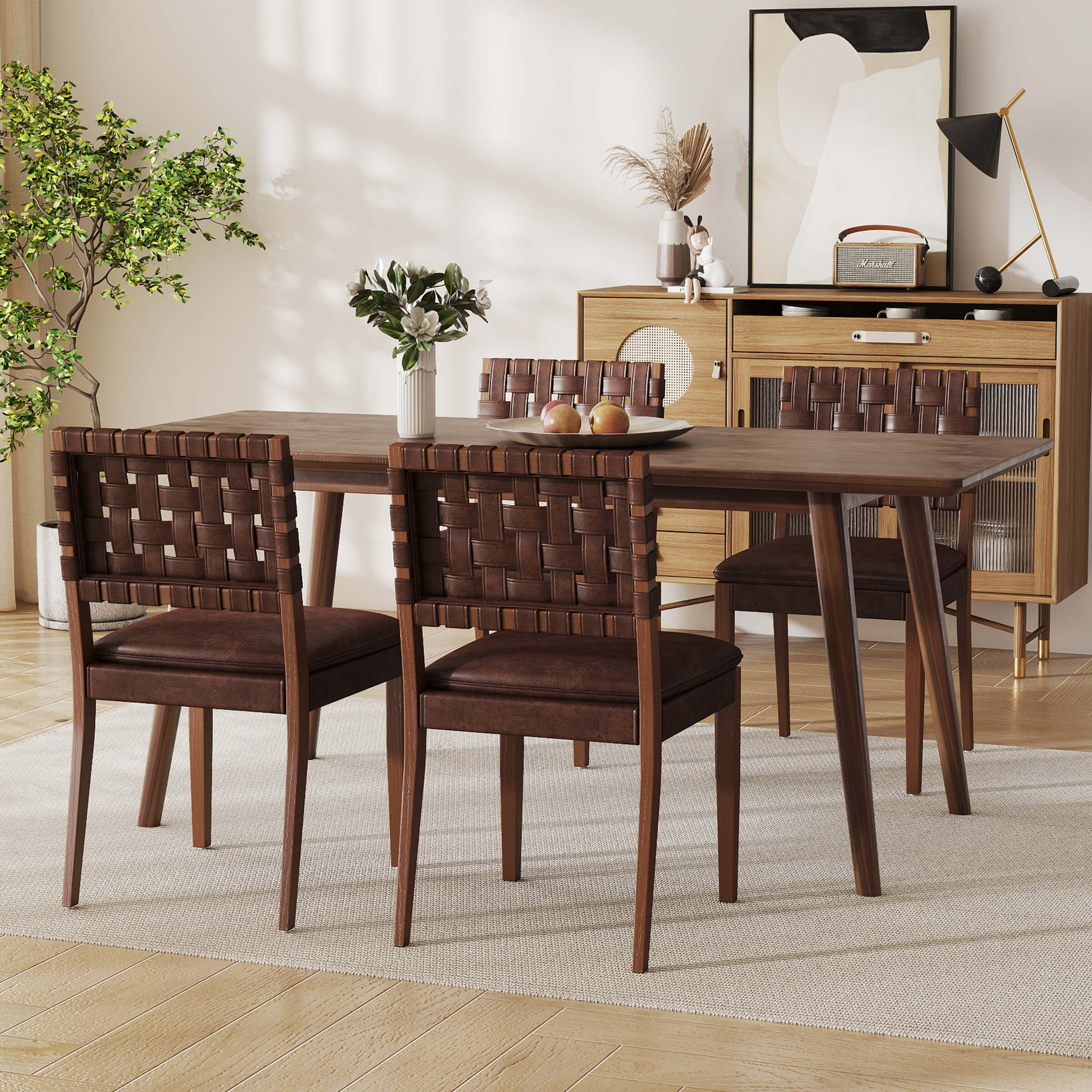 Woven Rattan Dining Chairs Set of 2 - 5080DC